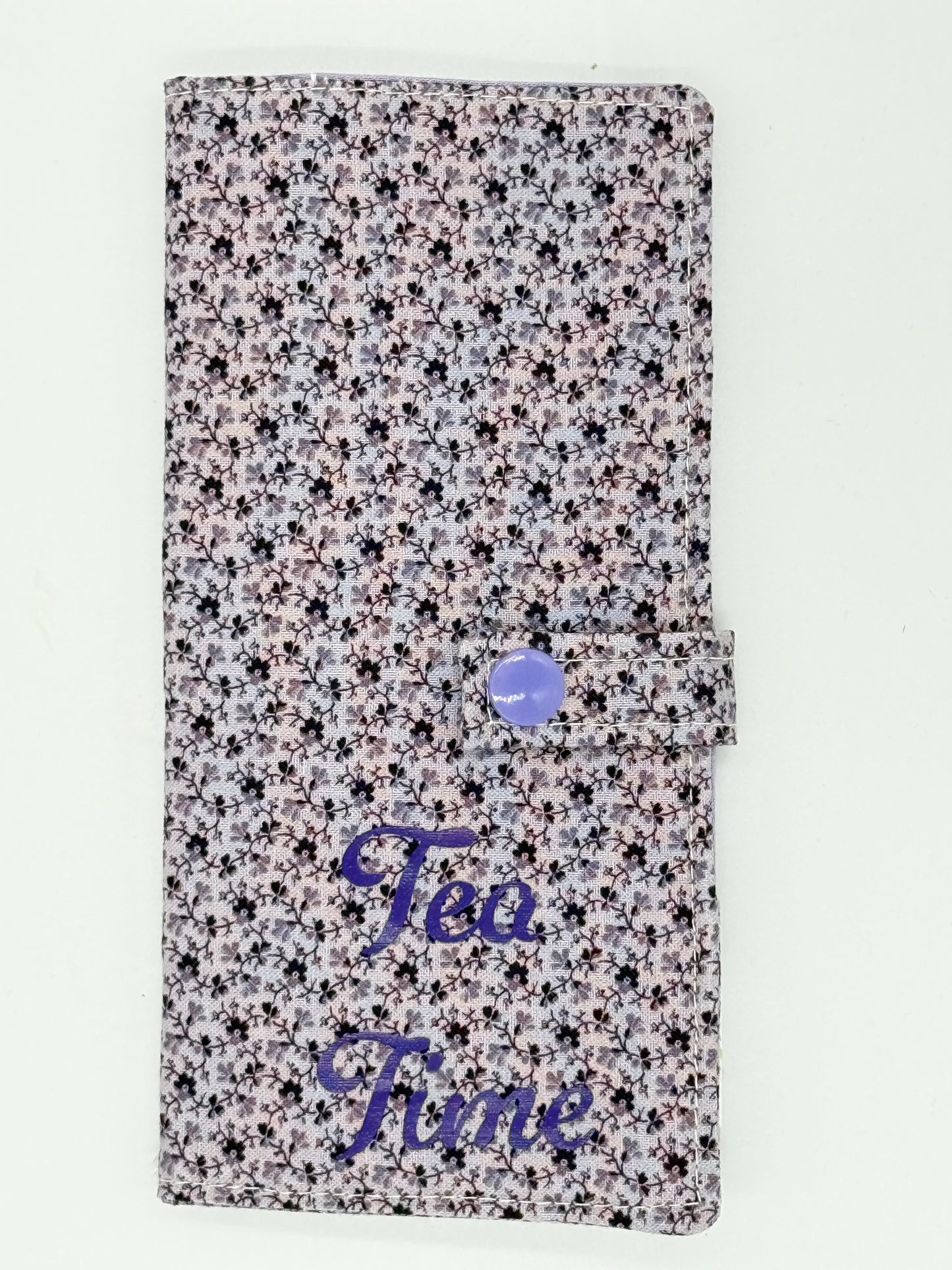 Tea Time - Purple Floral - Handmade Tea Wallet - Cotton Tea Bag Holder with Snap Closure - Travel Tea Organizer