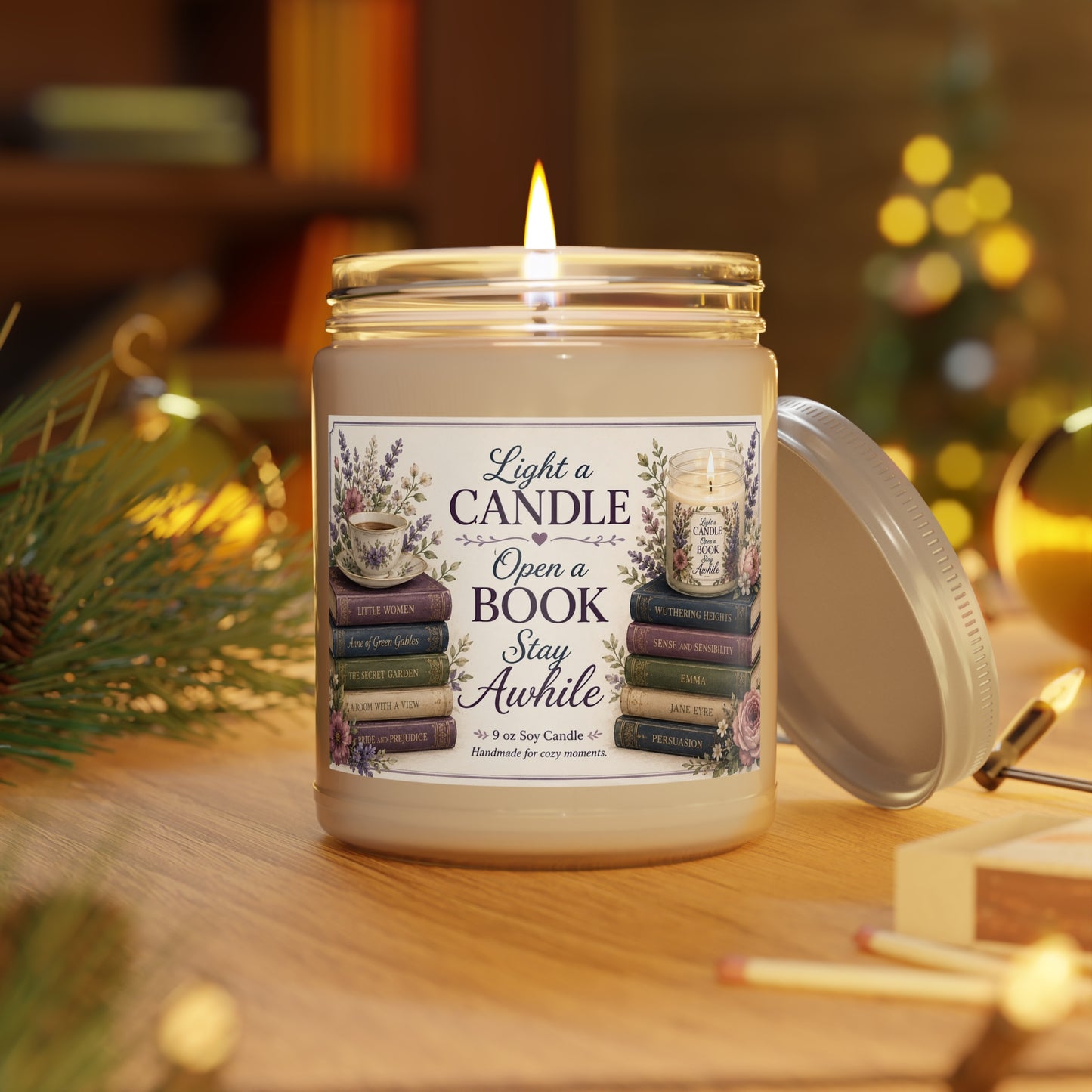 Light a Candle, Open a Book, Stay Awhile – 9 oz Scented Soy Candle | Book Lover Home Fragrance