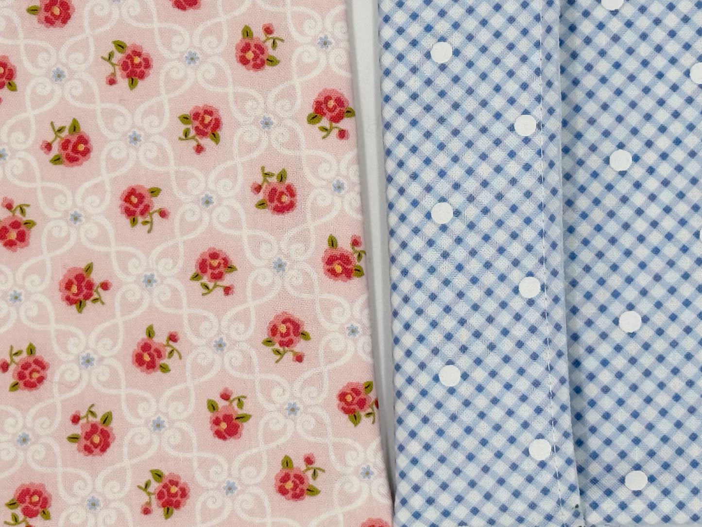 Pink Floral & Blue Gingham Snack Pouch (Fold-Over) – Set of 2