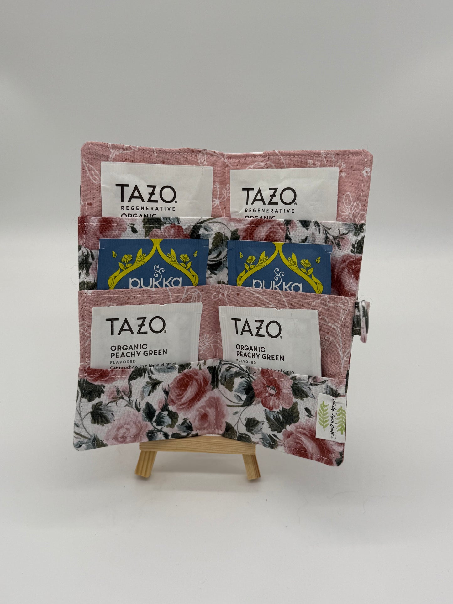Rose Garden - Handmade Tea Wallet - Cotton Tea Bag Holder with Snap Closure - Travel Tea Organizer