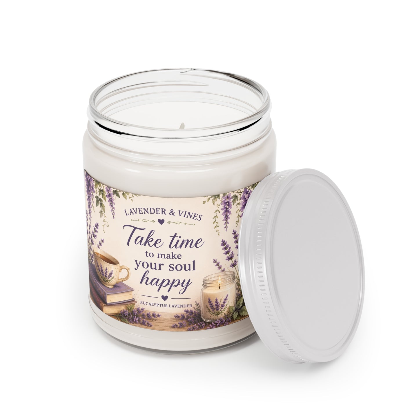 Lavender & Vines Candle – “Take Time to Make Your Soul Happy” 9 oz Soy Candle | Eucalyptus Lavender Herb | C