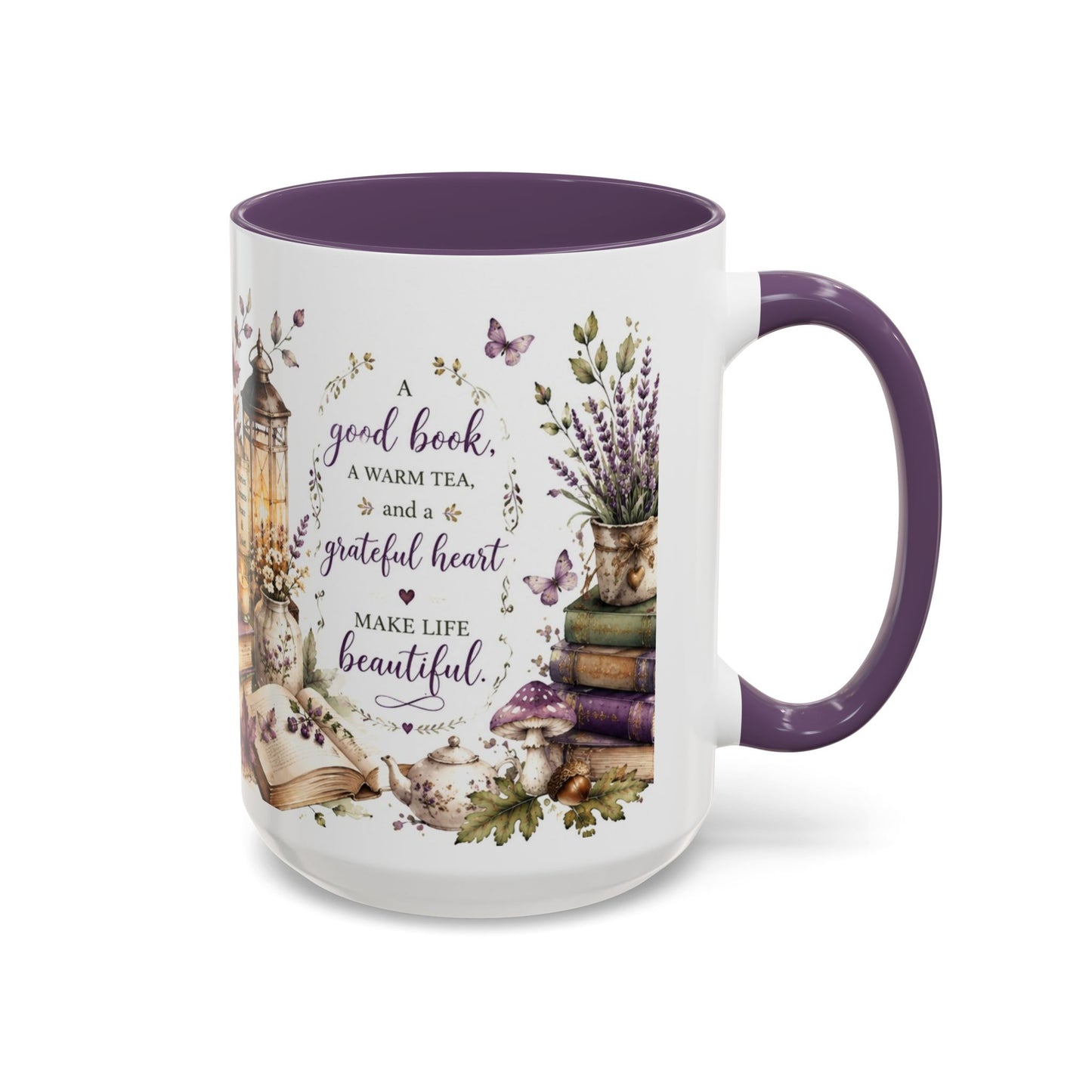 A Good Book & a Cup of Tea – 15 oz Purple Accent Mug | Book Lover & Tea Lover Gift