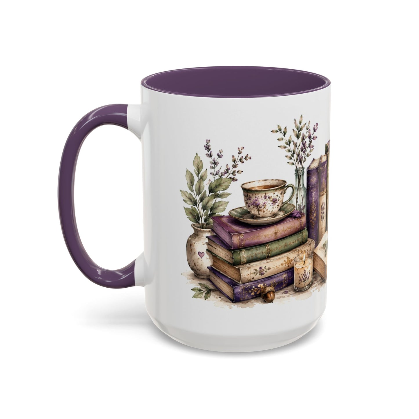 A Good Book, A Warm Drink & A Cozy Day – 15 oz Purple Accent Mug | Book Lover Coffee & Tea Mug  ⸻