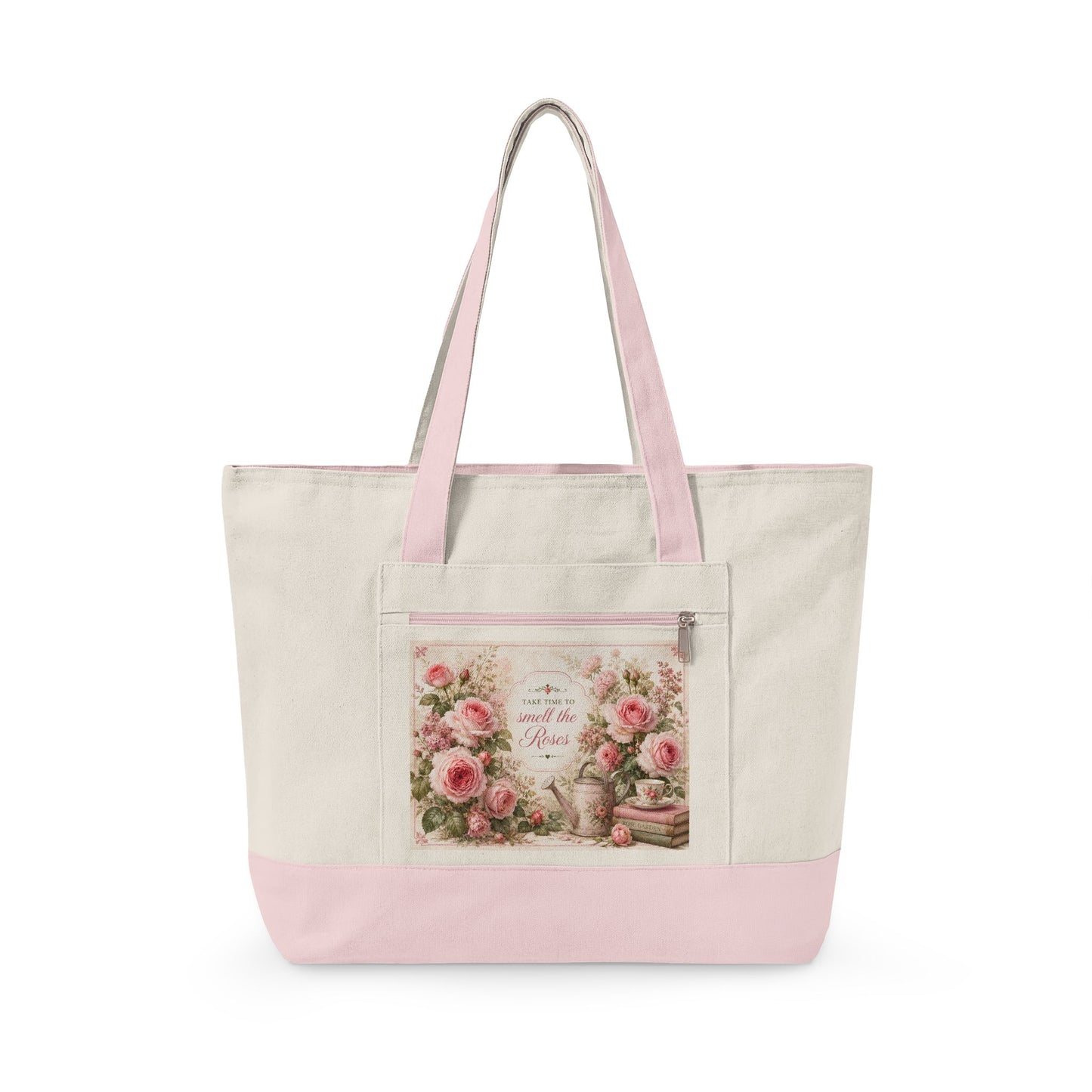 Take Time to Smell the Roses – Zippered Canvas Tote Bag | Rose Garden Collection