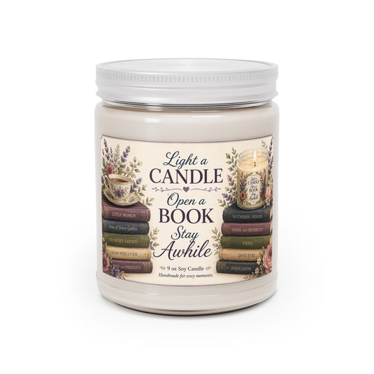 Light a Candle, Open a Book, Stay Awhile – 9 oz Scented Soy Candle | Book Lover Home Fragrance