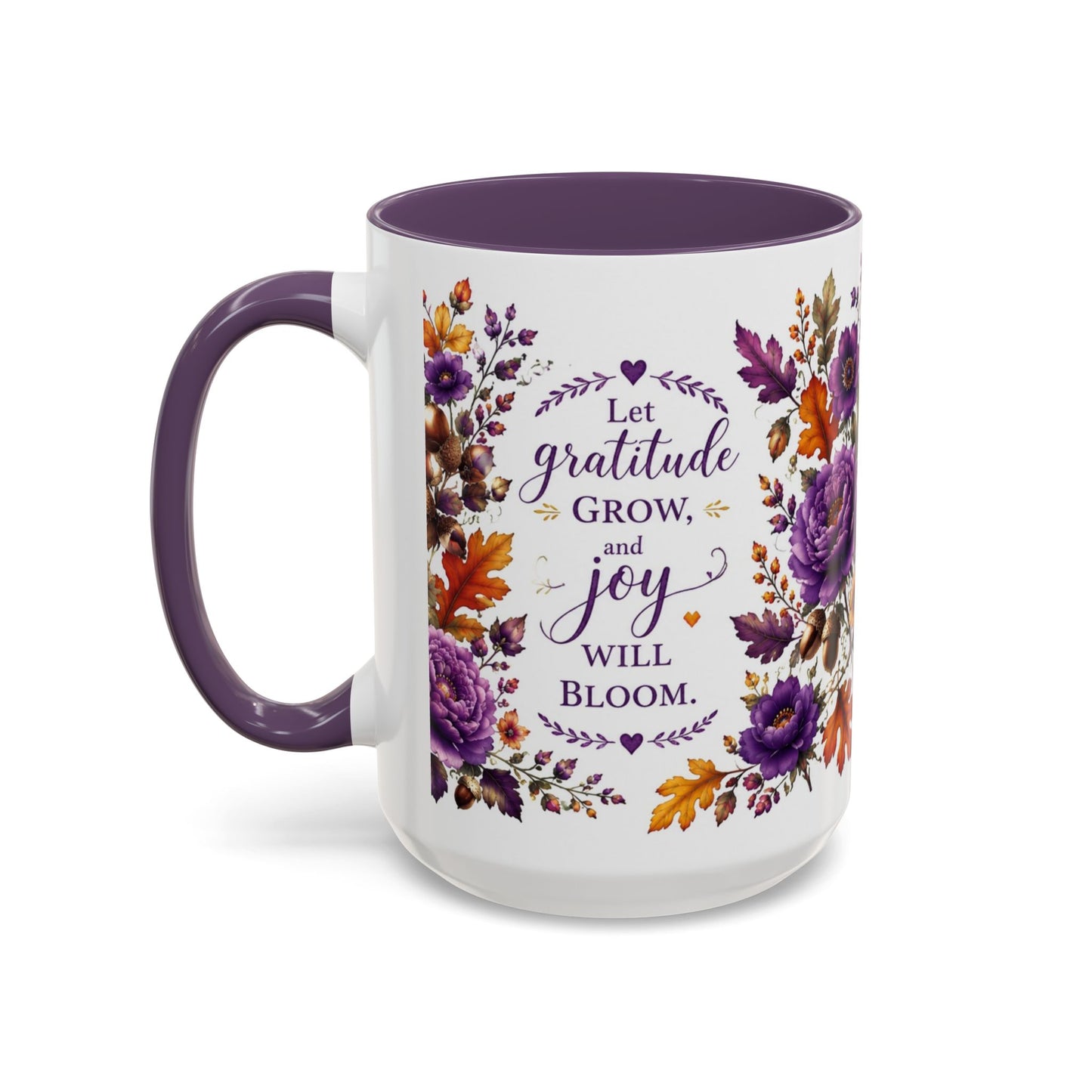 Let Gratitude Grow & Joy Will Bloom – 15 oz Purple Accent Mug | Cottagecore Coffee & Tea Mug