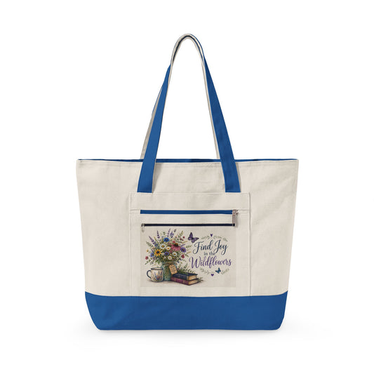 Find Joy in the Wildflowers – Zippered Canvas Tote Bag | Cottagecore Floral Tote