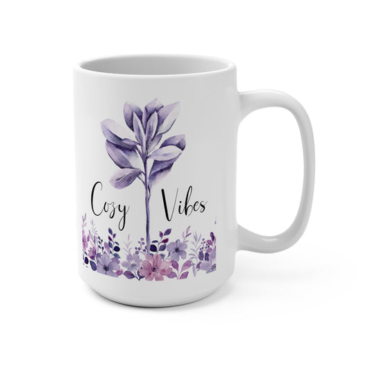 Cozy Vibes Lavender Floral Mug / 15 oz Cottagecore Tea & Coffee Mug