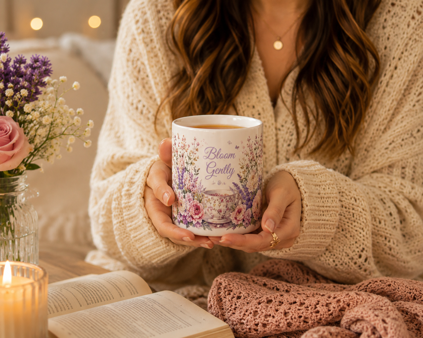 Bloom Gently Floral Tea Mug | Cottagecore Coffee Cup for Tea Lovers | Cozy Gift for Book Lovers