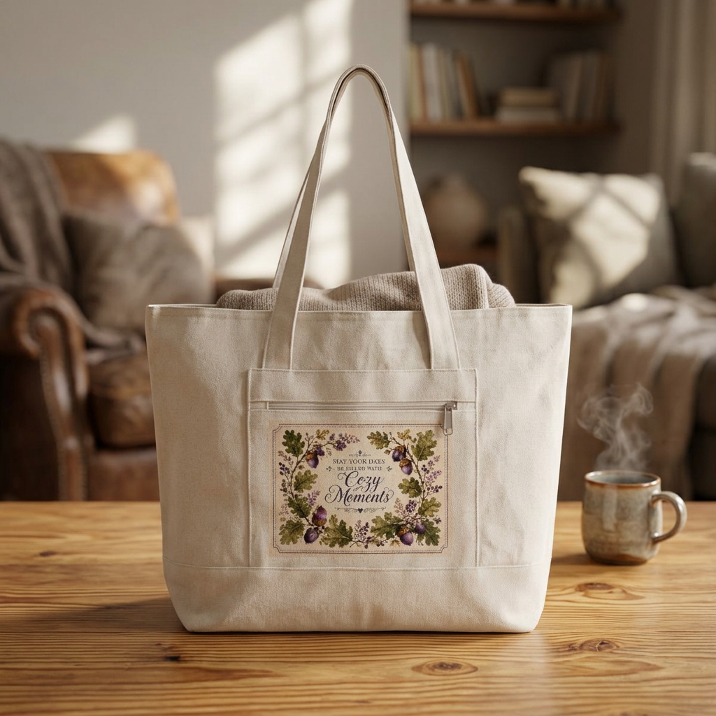 May Your Days Be Filled with Cozy Moments – Zippered Canvas Tote Bag | Royal Acorn Collection  ⸻