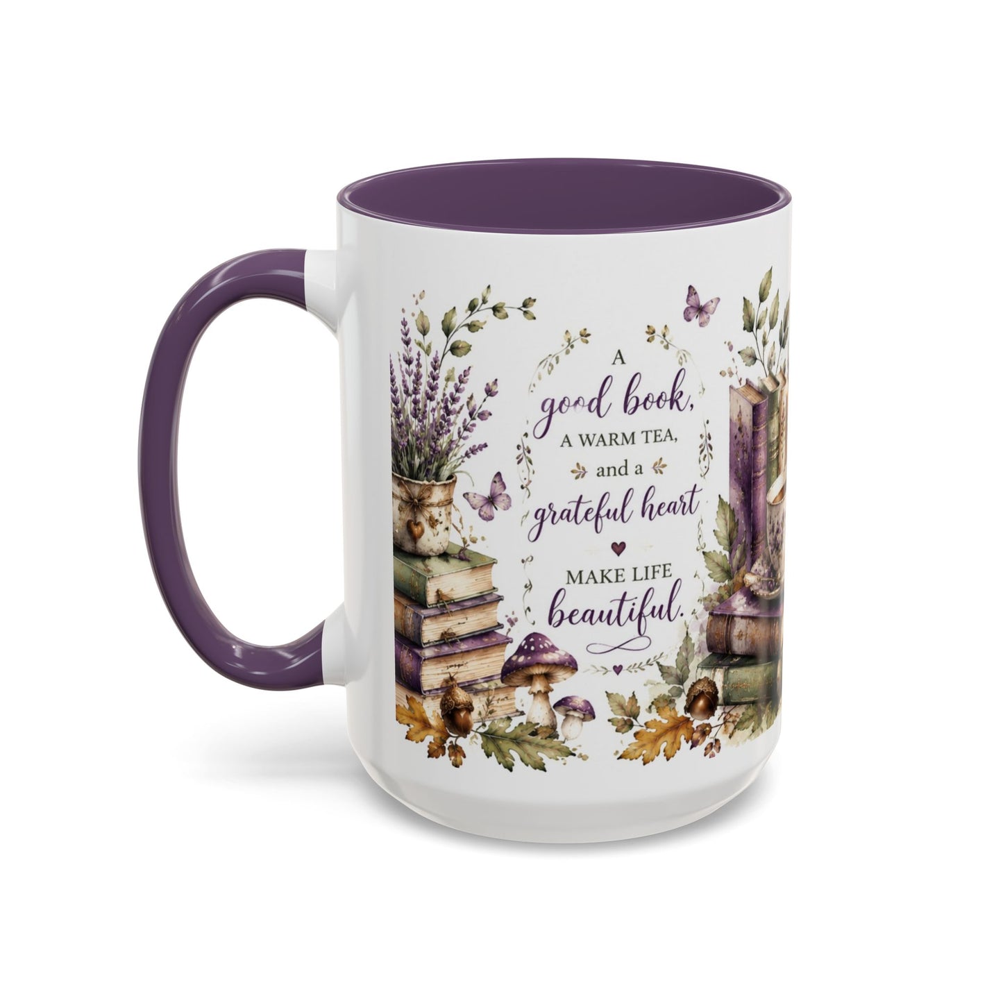 A Good Book & a Cup of Tea – 15 oz Purple Accent Mug | Book Lover & Tea Lover Gift