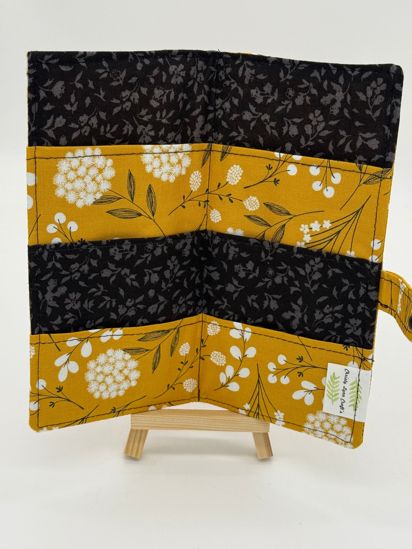 Tea Time Gold Floral Handmade Tea Wallet - Cotton Tea Bag Holder with Snap Closure - Travel Tea Organizer