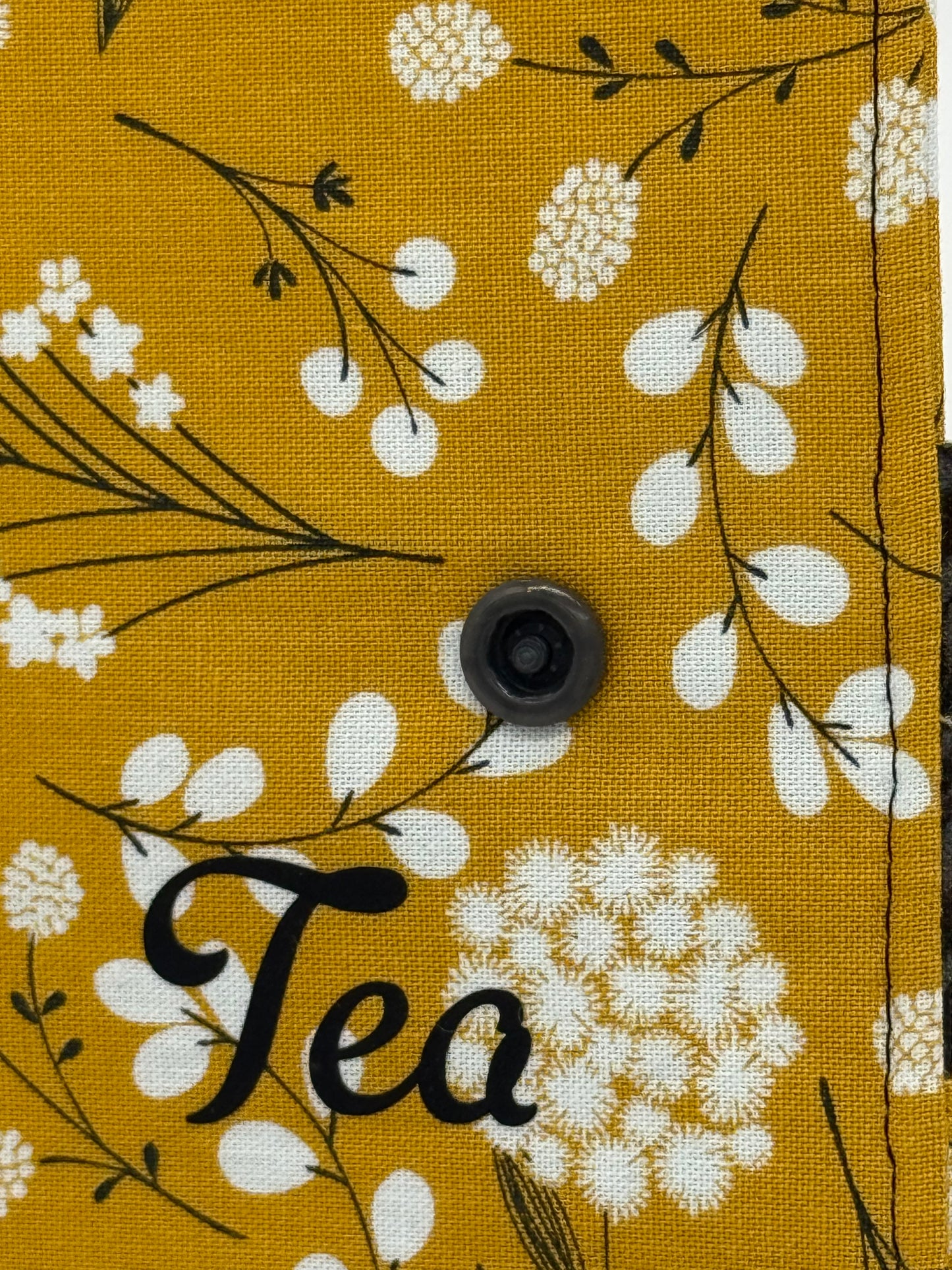 Tea Time Gold Floral Handmade Tea Wallet - Cotton Tea Bag Holder with Snap Closure - Travel Tea Organizer