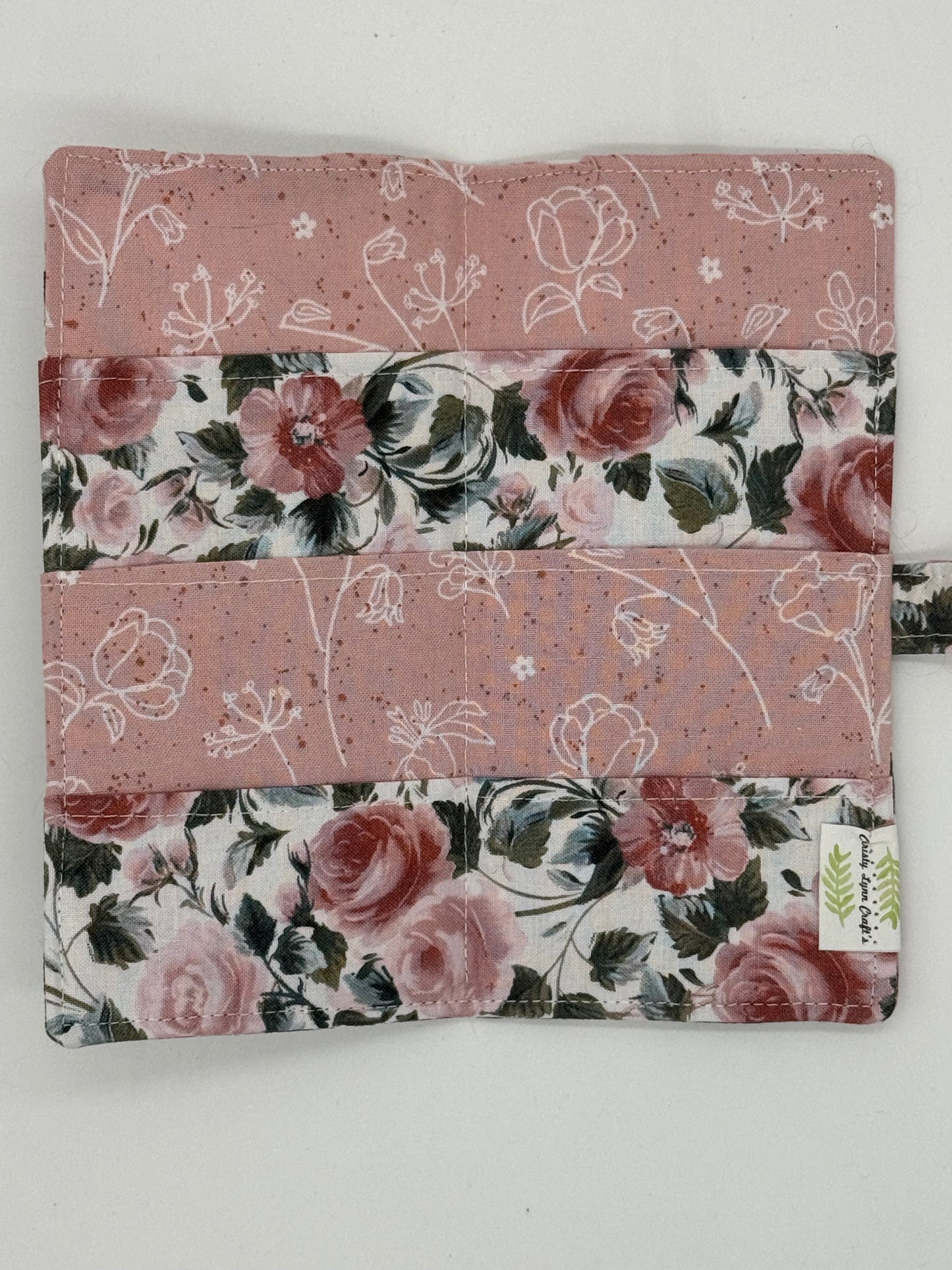 Rose Garden - Handmade Tea Wallet - Cotton Tea Bag Holder with Snap Closure - Travel Tea Organizer