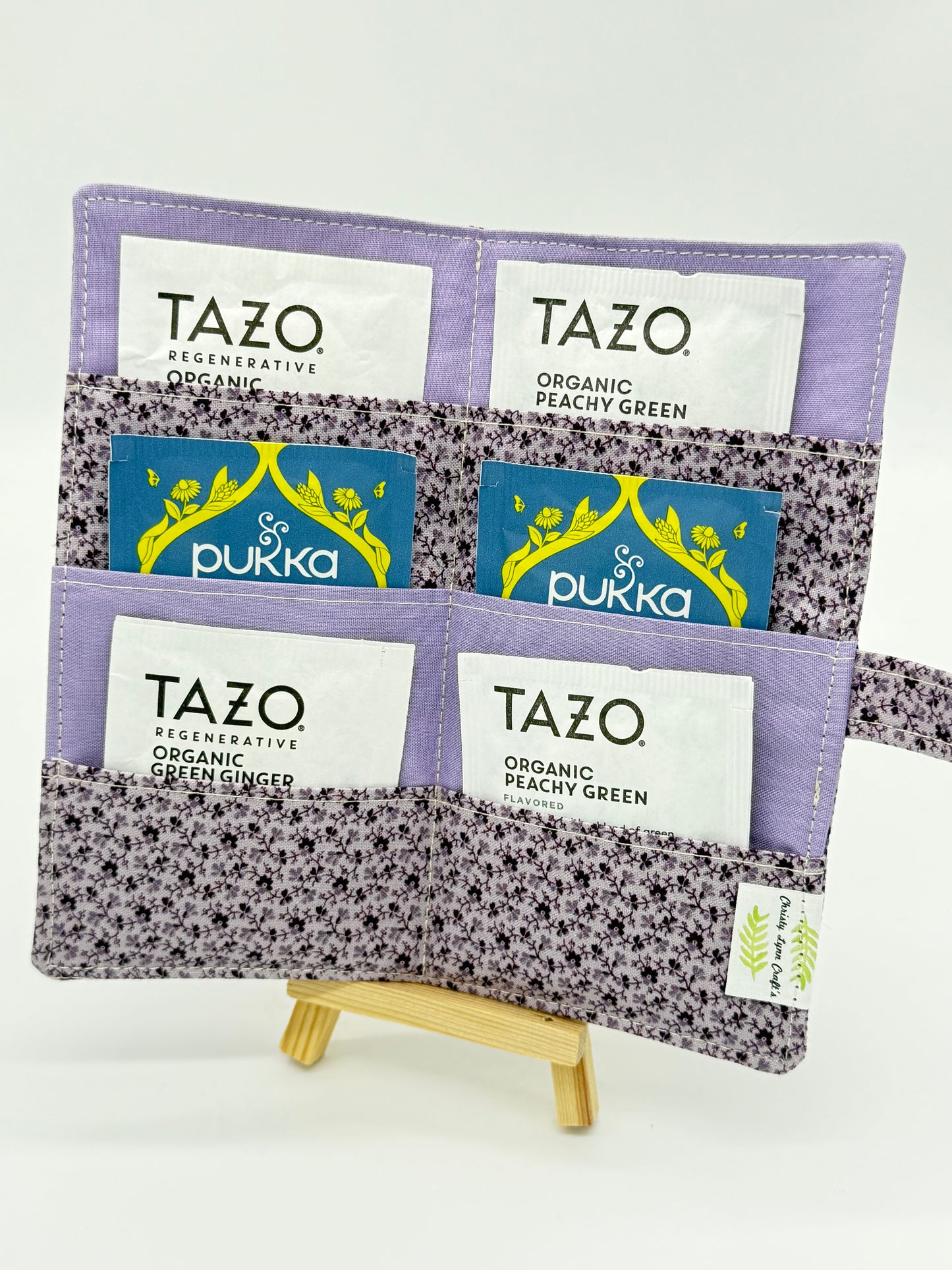 Purple Floral - Handmade Tea Wallet - Cotton Tea Bag Holder with Snap Closure - Travel Tea Organizer