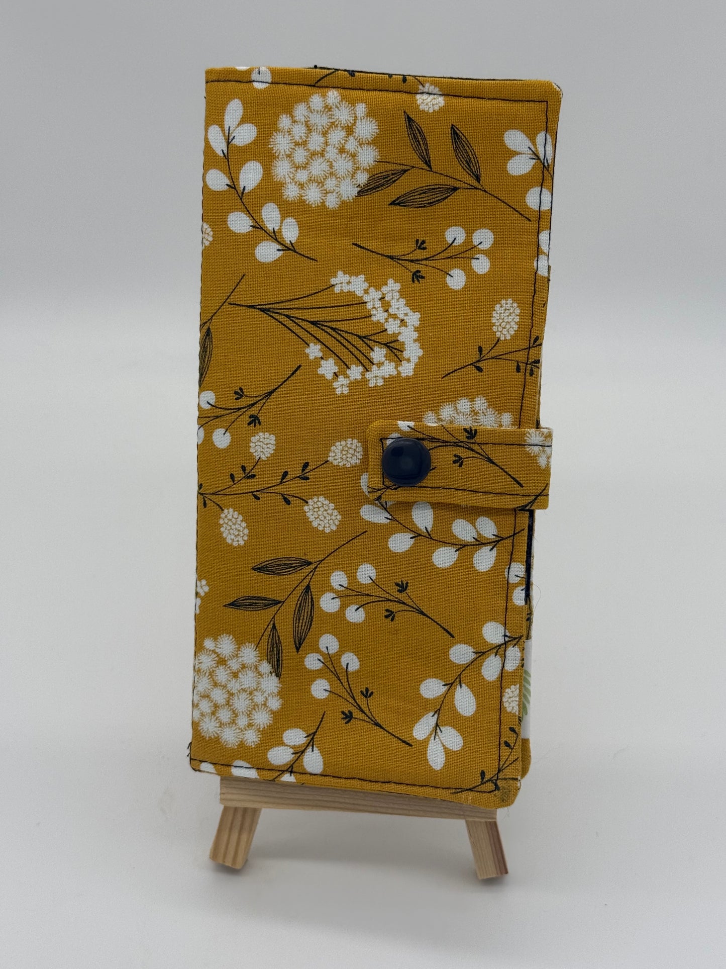 Gold Floral - Handmade Tea Wallet - Cotton Tea Bag Holder with Snap Closure - Travel Tea Organizer