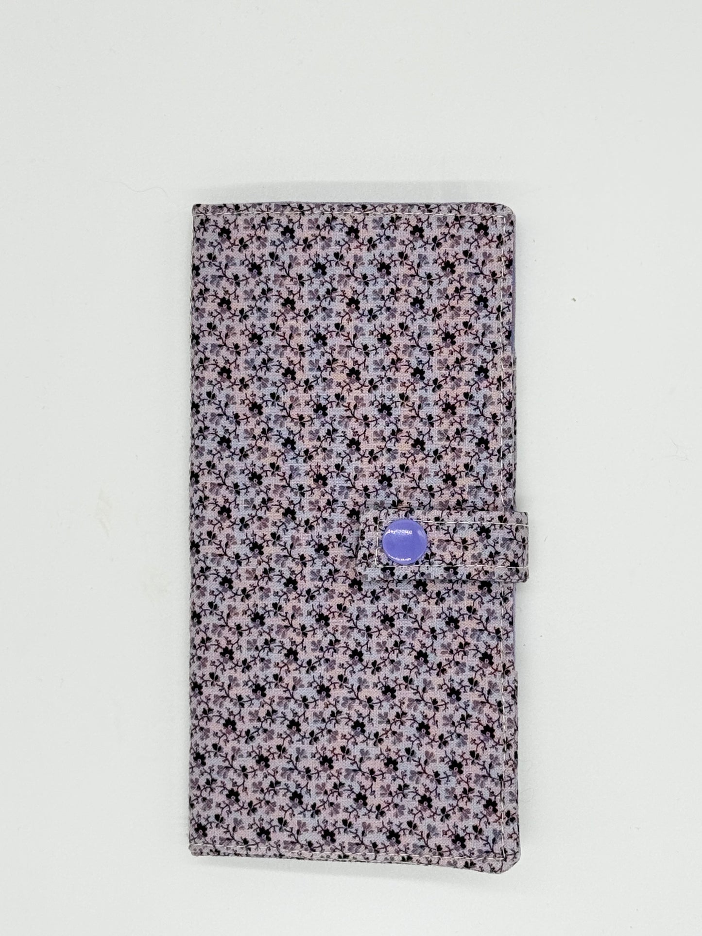 Purple Floral - Handmade Tea Wallet - Cotton Tea Bag Holder with Snap Closure - Travel Tea Organizer