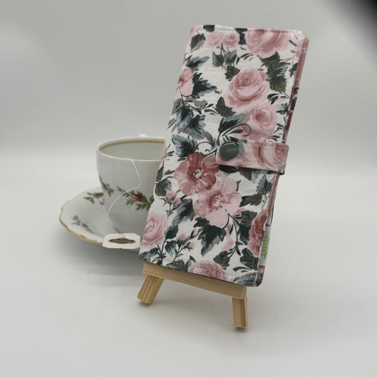 Rose Garden - Handmade Tea Wallet - Cotton Tea Bag Holder with Snap Closure - Travel Tea Organizer