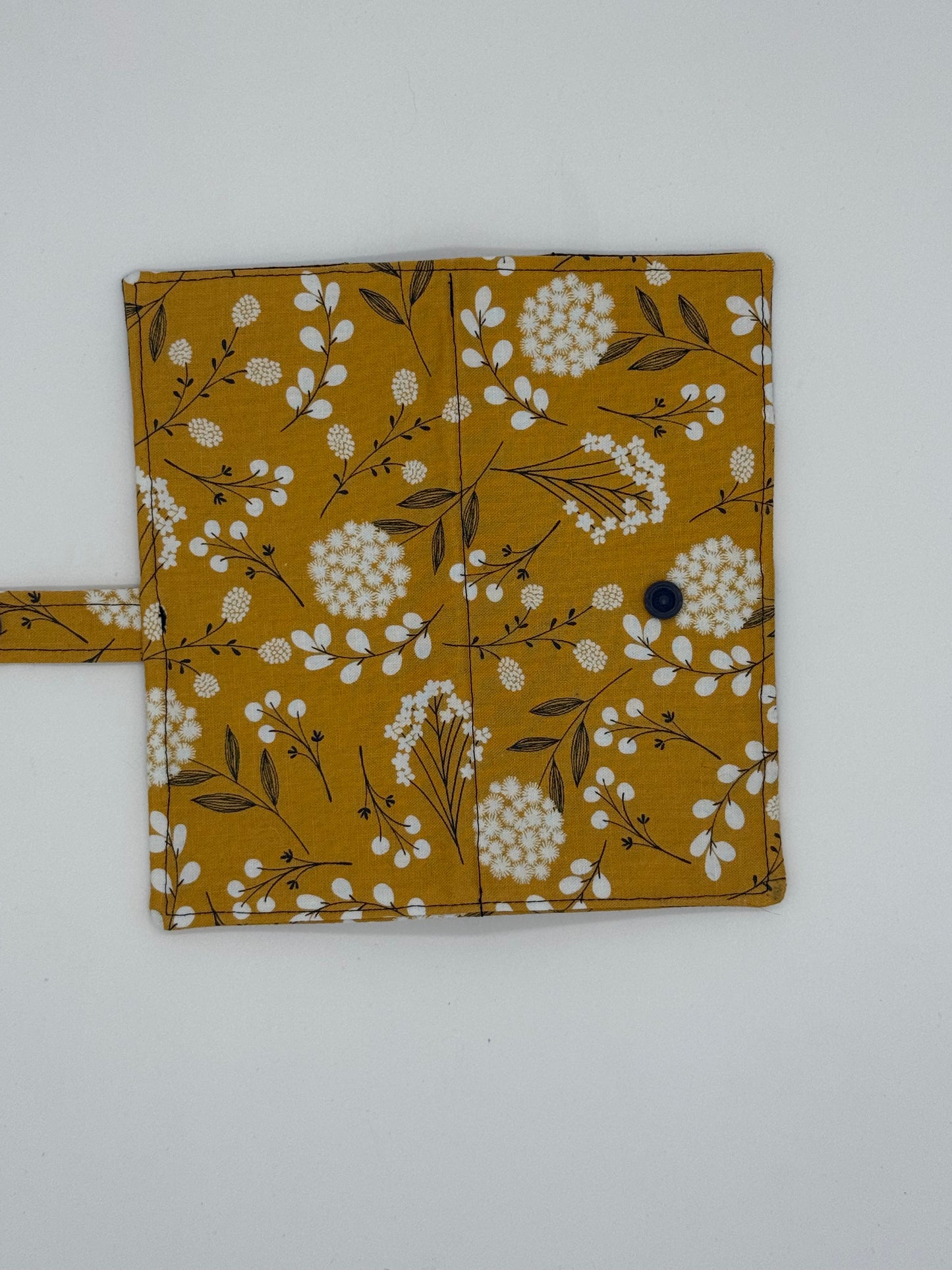 Gold Floral - Handmade Tea Wallet - Cotton Tea Bag Holder with Snap Closure - Travel Tea Organizer