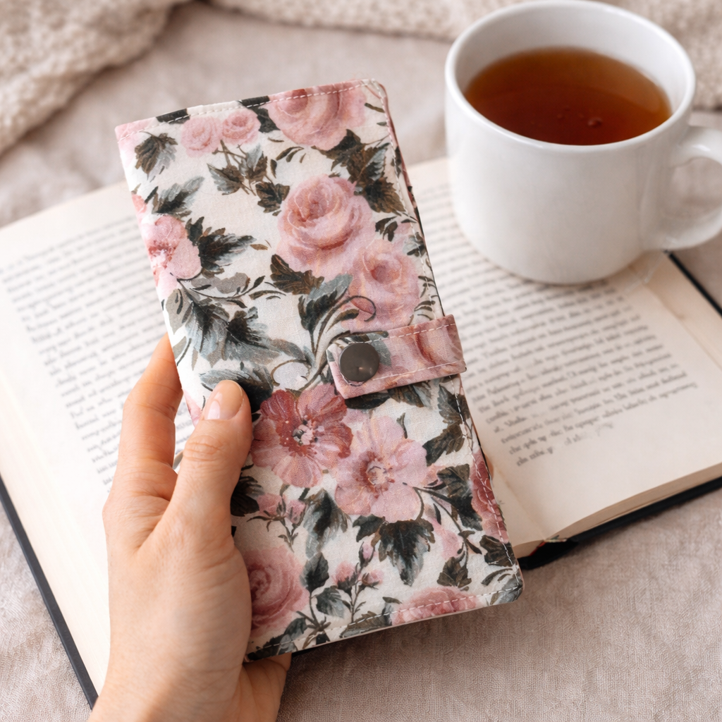 Rose Garden - Handmade Tea Wallet - Cotton Tea Bag Holder with Snap Closure - Travel Tea Organizer