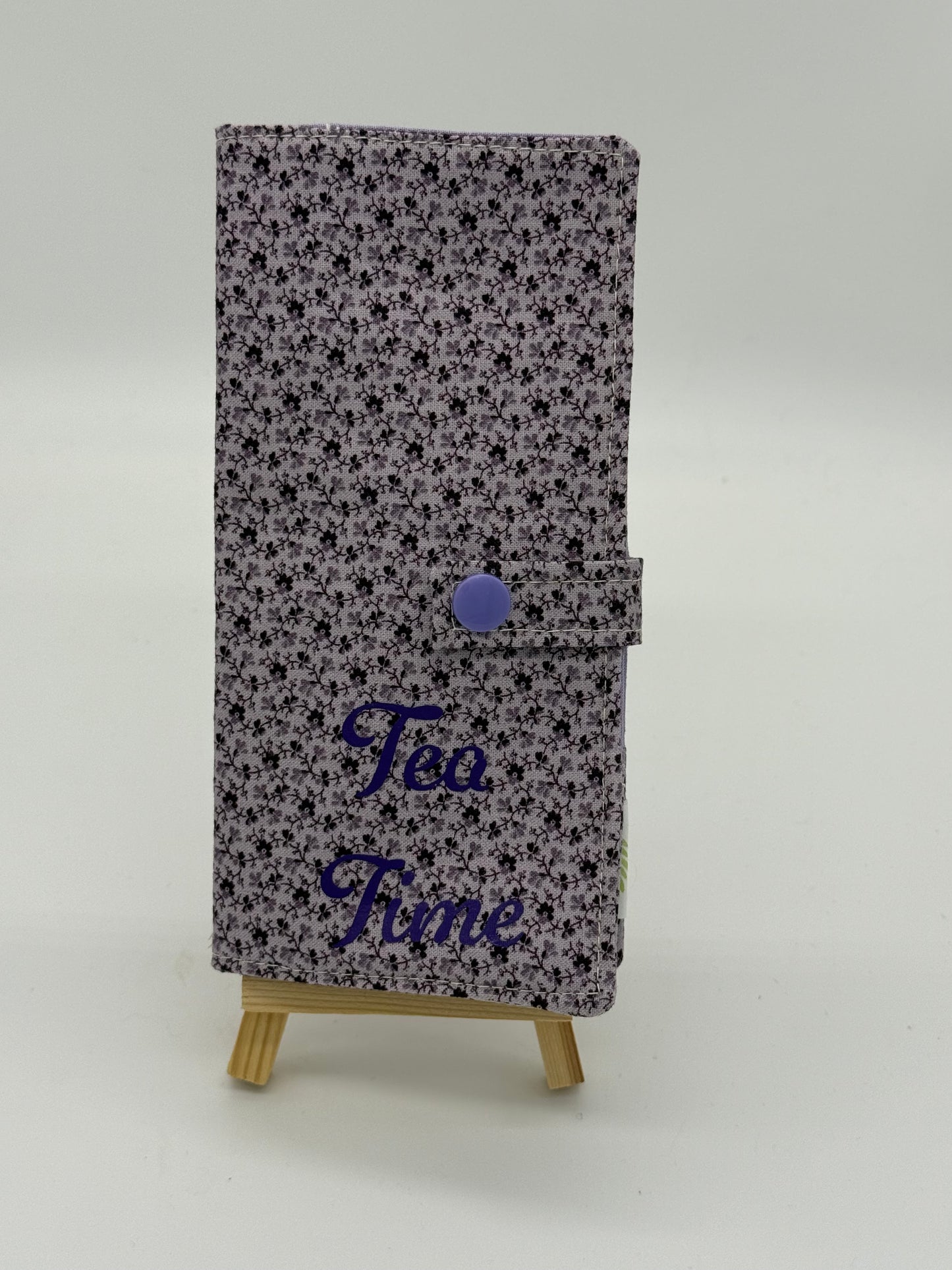 Tea Time - Purple Floral - Handmade Tea Wallet - Cotton Tea Bag Holder with Snap Closure - Travel Tea Organizer