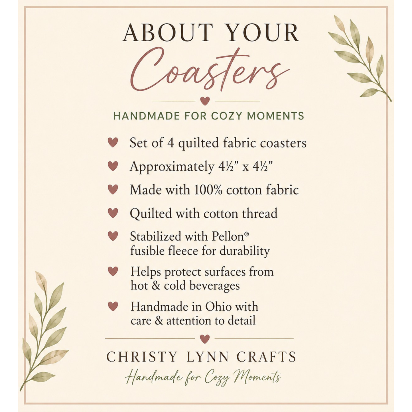 Rose Garden Quilted Coasters – Set of 4 | Handmade Floral Fabric Coasters