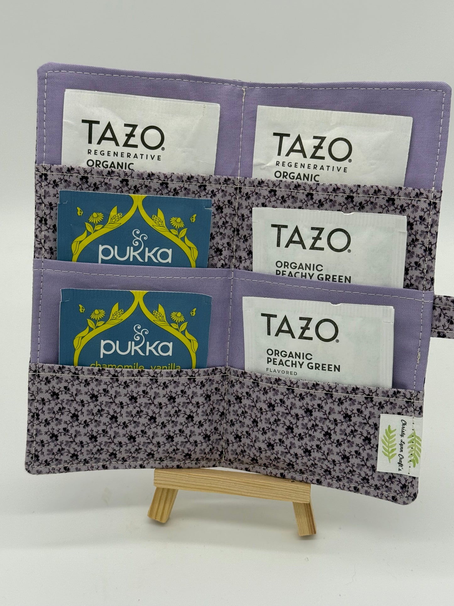 Tea Time - Purple Floral - Handmade Tea Wallet - Cotton Tea Bag Holder with Snap Closure - Travel Tea Organizer