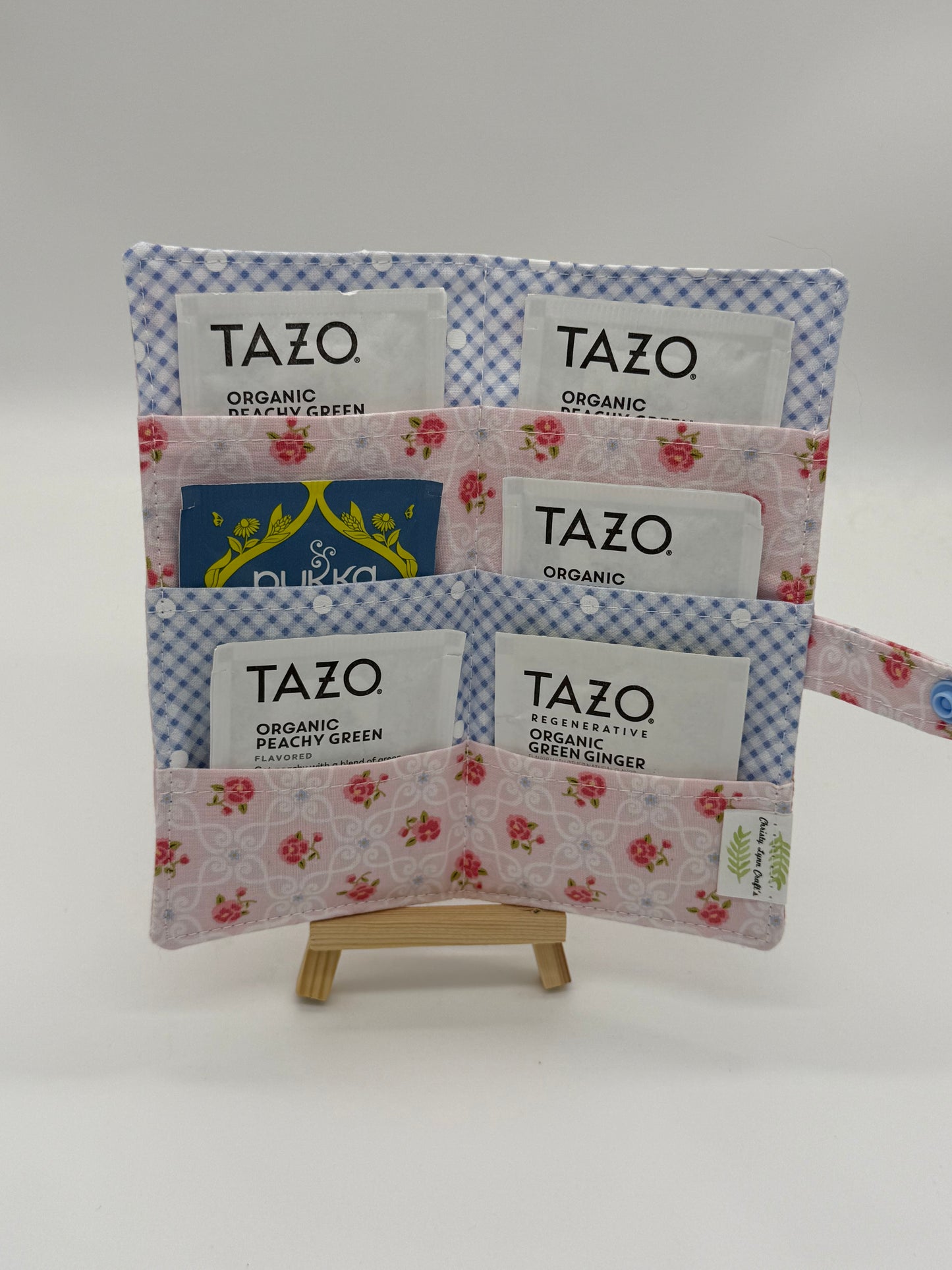 Pink Floral - Handmade Tea Wallet - Cotton Tea Bag Holder with Snap Closure - Travel Tea Organizer (Copy)