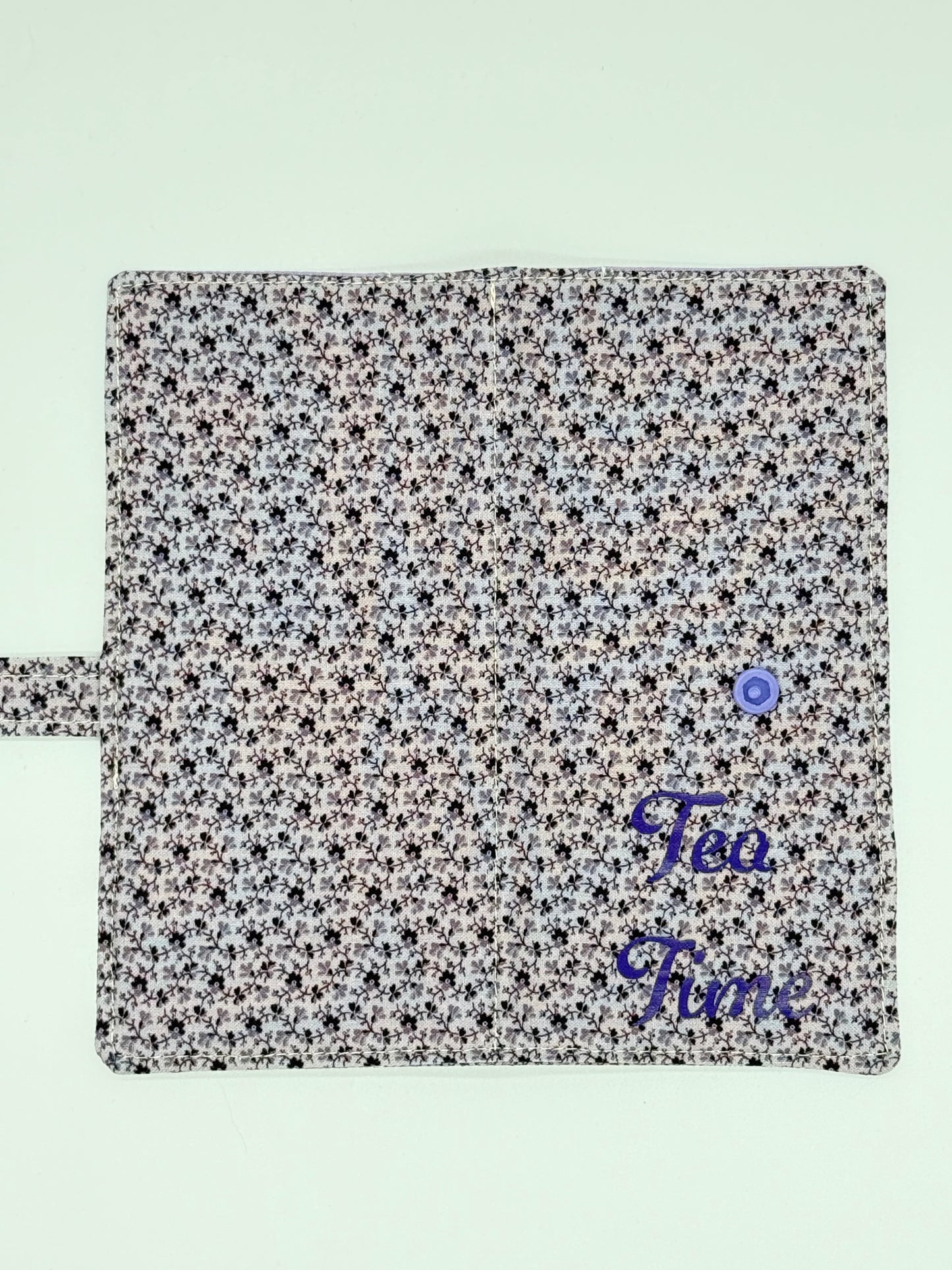 Tea Time - Purple Floral - Handmade Tea Wallet - Cotton Tea Bag Holder with Snap Closure - Travel Tea Organizer