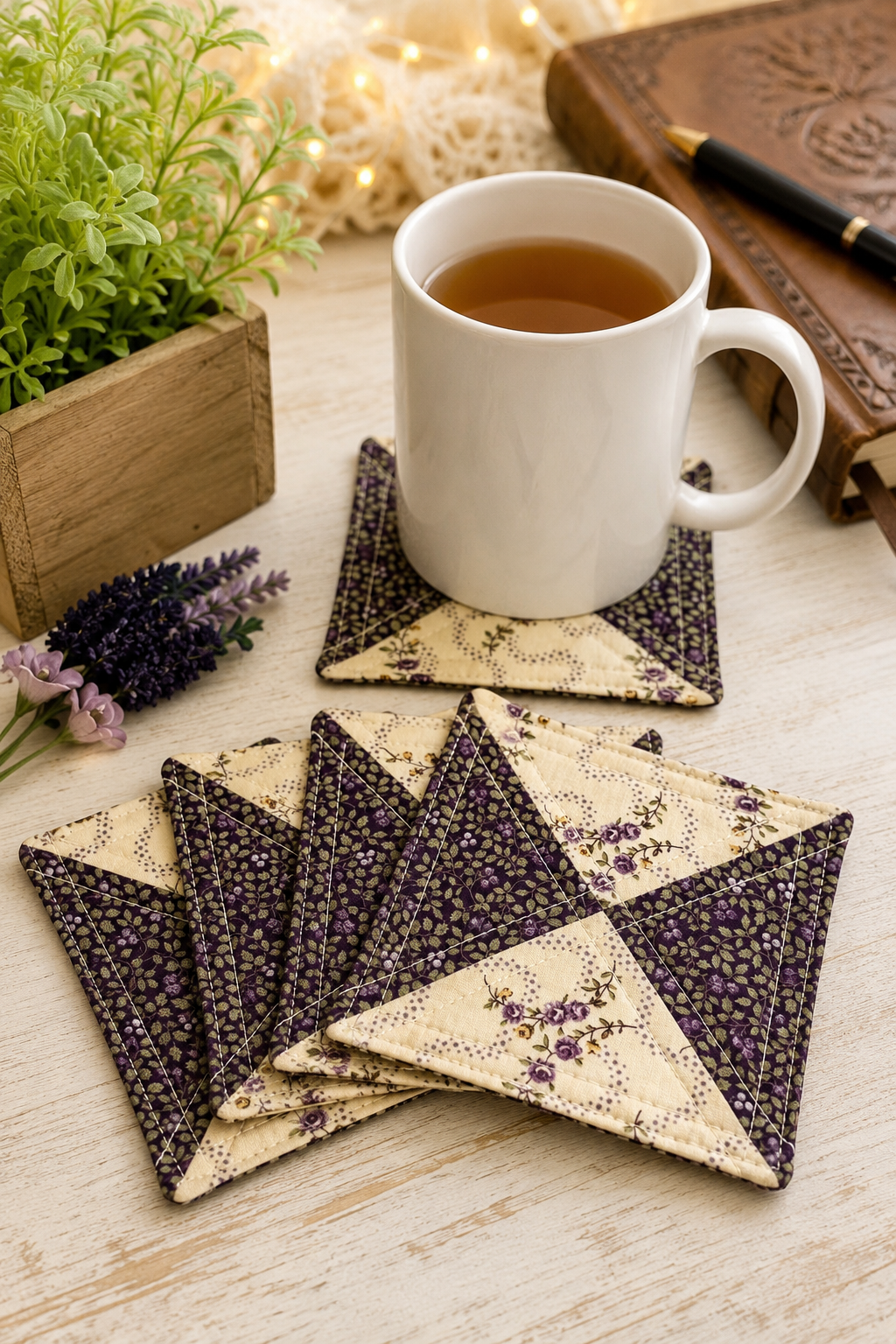 Lavender Vines Fabric Coasters