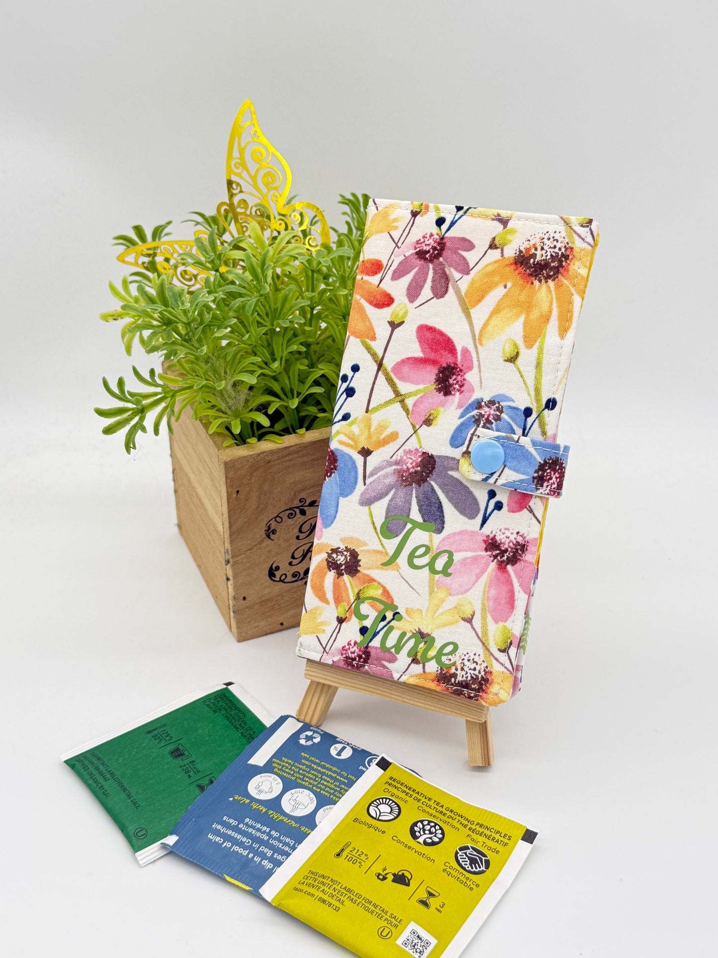 Wildflower Tea Wallet | Handmade Tea Bag Holder | Floral Six Pocket Tea Organizer | Tea Lover Gift