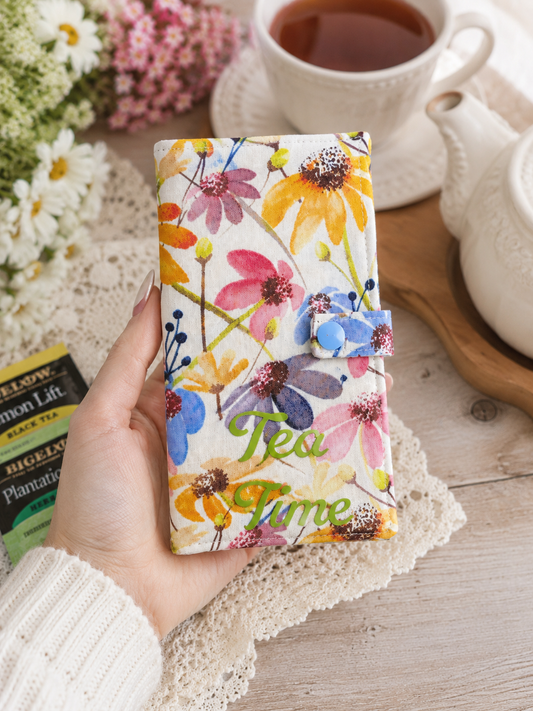 Wildflower Tea Wallet | Handmade Tea Bag Holder | Floral Six Pocket Tea Organizer | Tea Lover Gift