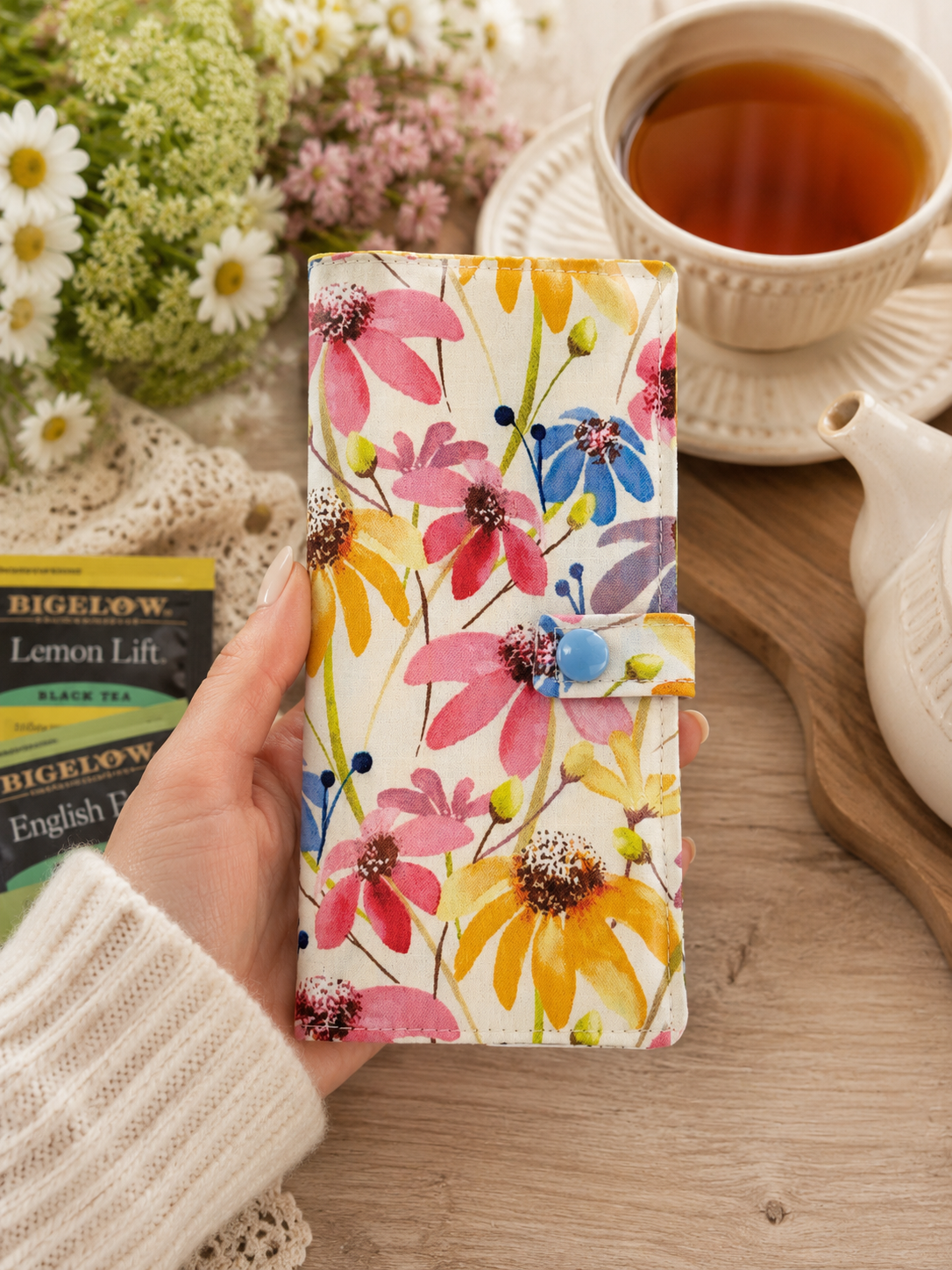 Wildflower Tea Wallet | Handmade Floral Tea Bag Holder | Six Pocket Tea Organizer | Tea Lover Gift