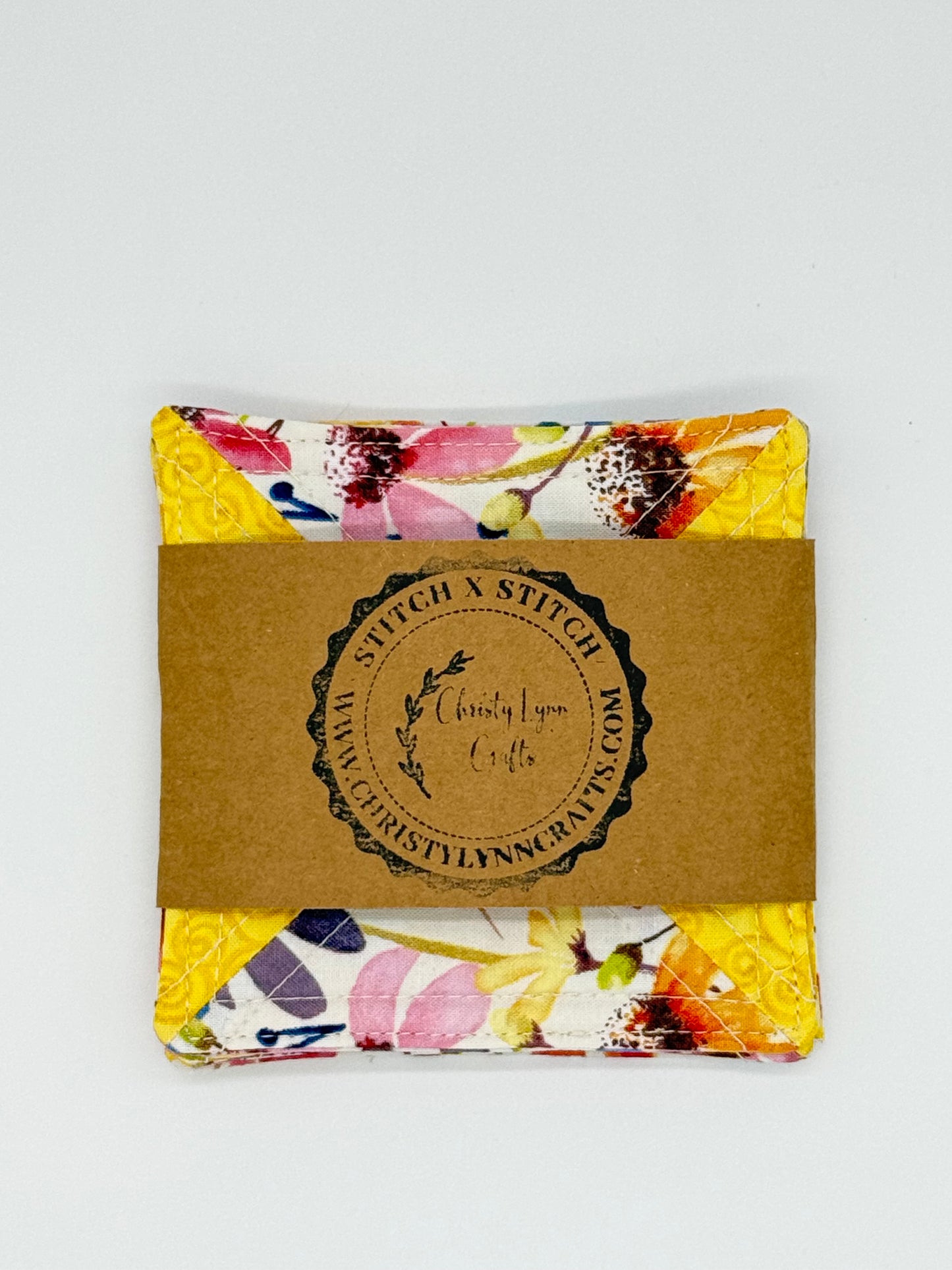 Believe & Bloom Quilted Coaster Set | Handmade Floral Fabric Coasters