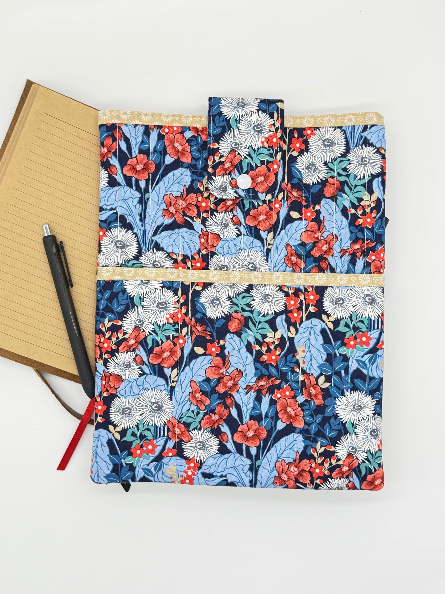 Handmade Floral Book Sleeve with Matching Bookmark | Padded Book Protector for Readers