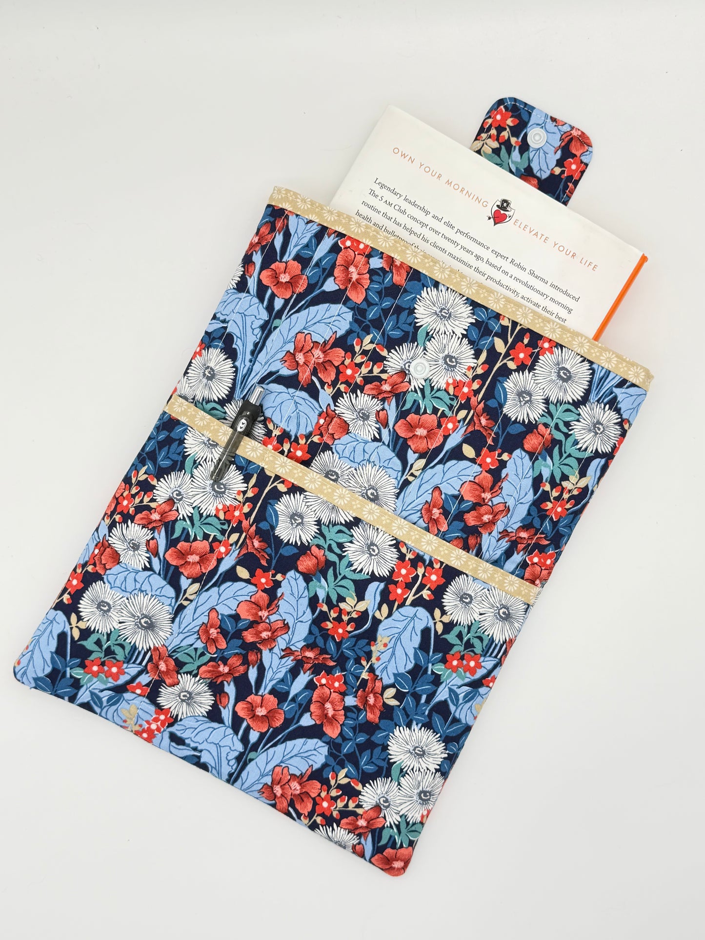 Handmade Floral Book Sleeve with Matching Bookmark | Padded Book Protector for Readers