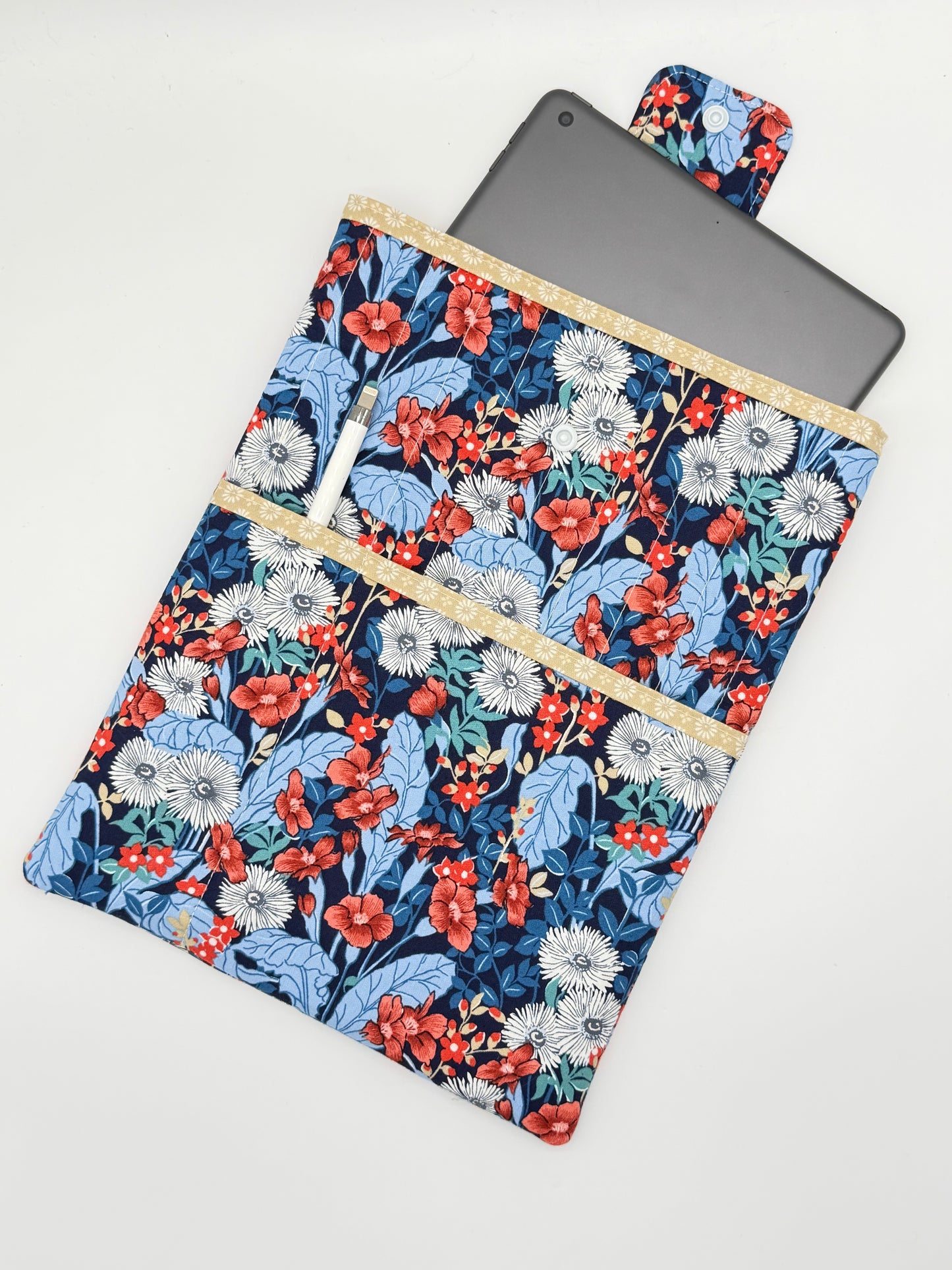 Handmade Floral Book Sleeve with Matching Bookmark | Padded Book Protector for Readers