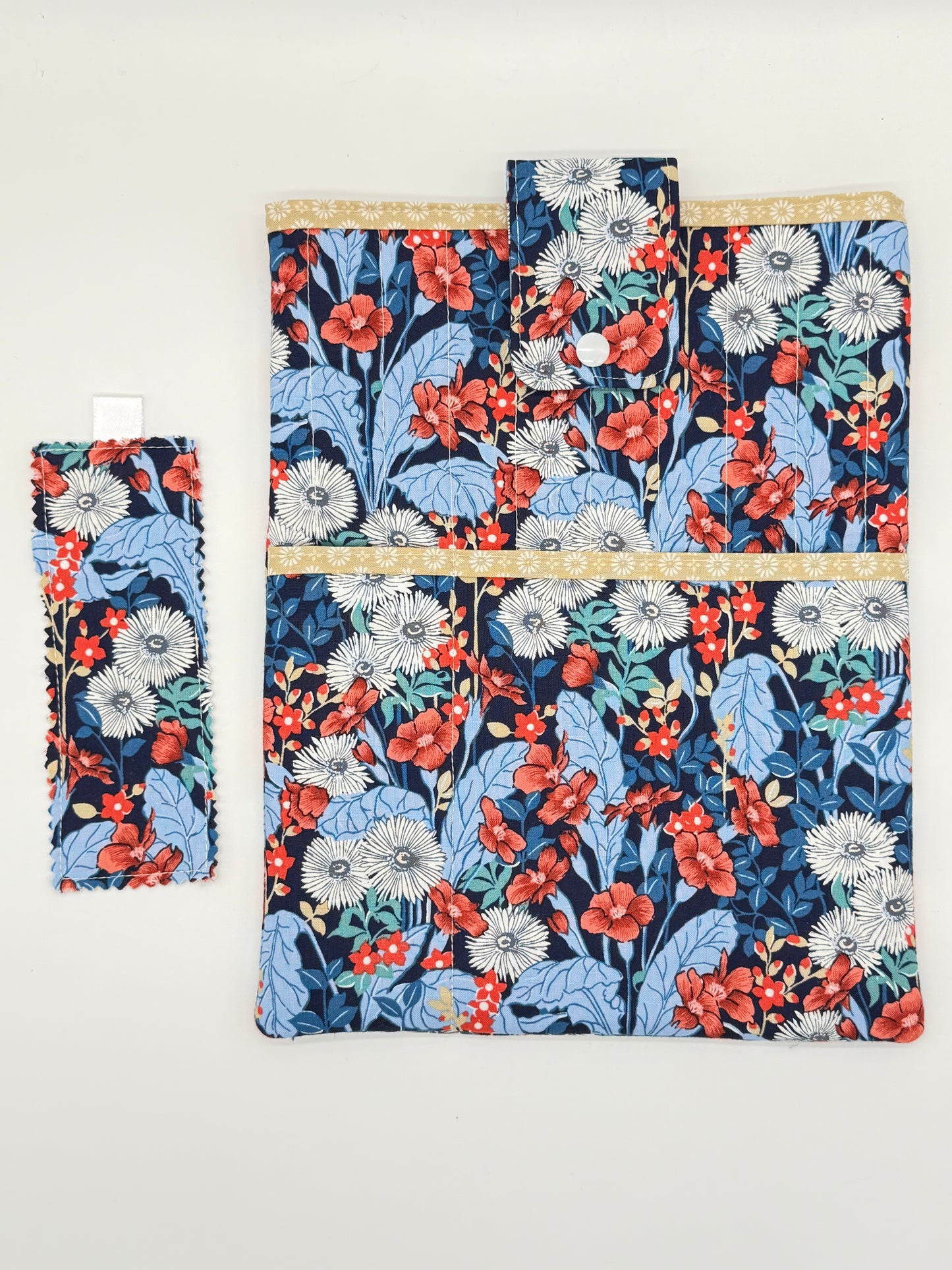 Handmade Floral Book Sleeve with Matching Bookmark | Padded Book Protector for Readers