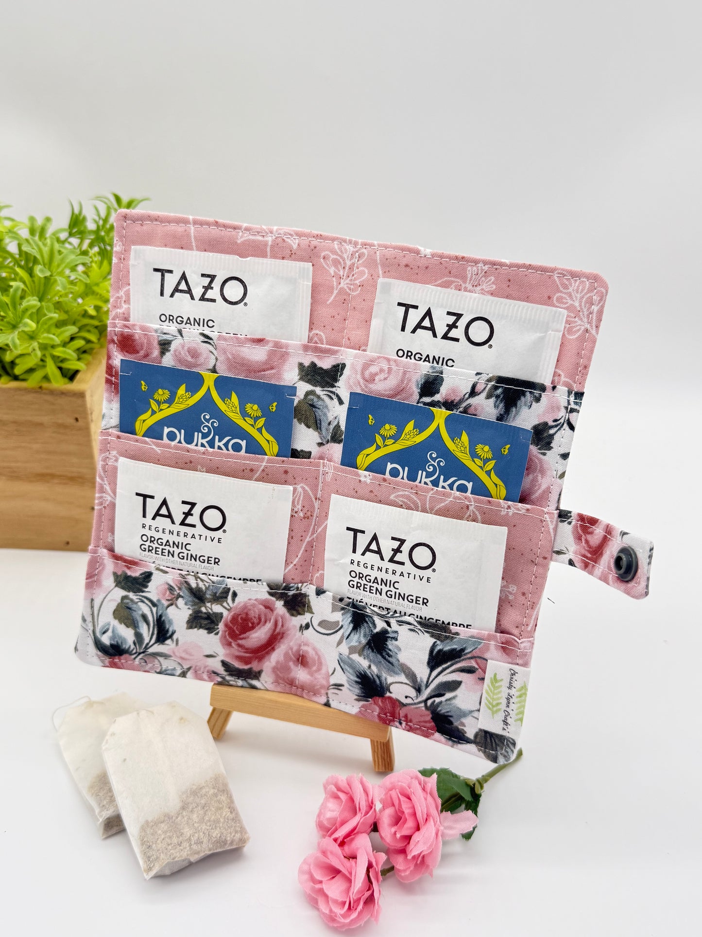 🌹 Rose Garden Tea Wallet | Handmade 6-Pocket Tea Bag Holder
