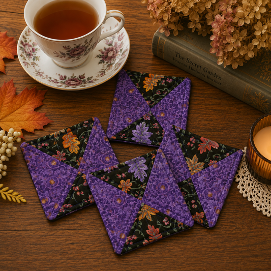 Royal Acorn Quilted Fabric Coaster Set of 4 | Cottagecore Fall Drink Coasters