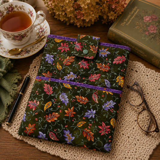 Royal Acorn Quilted Book Sleeve with Front Pockets | Cottagecore Book Protector