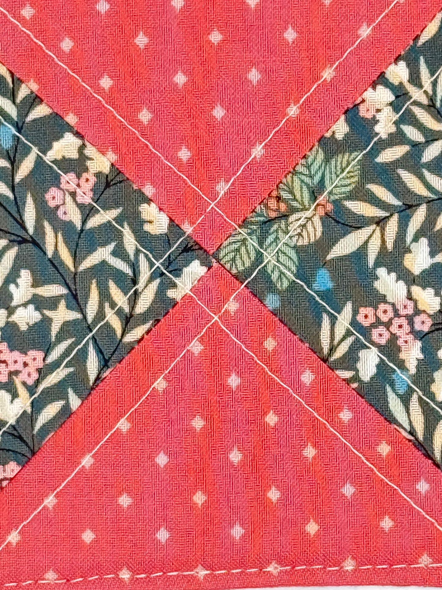 Coral & Green Floral Quilted Coasters – Set of 4