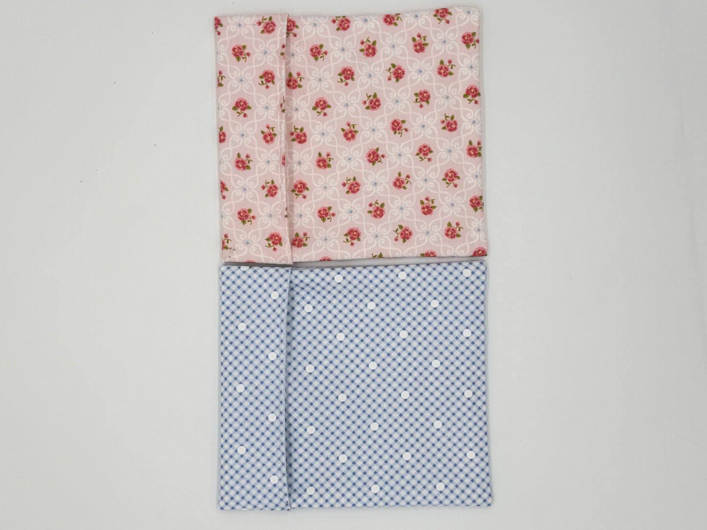 Pink Floral & Blue Gingham Snack Pouch (Fold-Over) – Set of 2