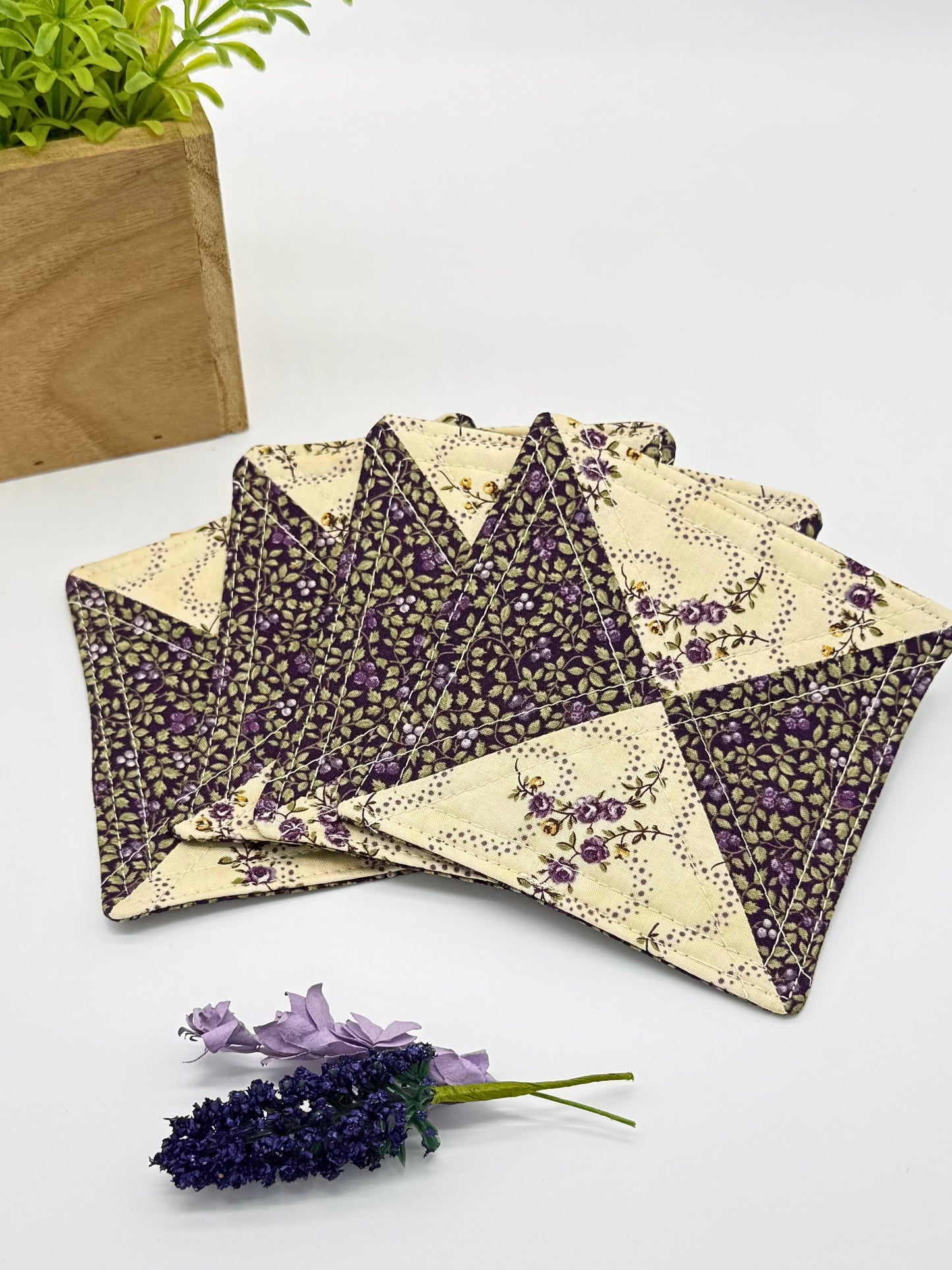 Lavender Vines Fabric Coasters