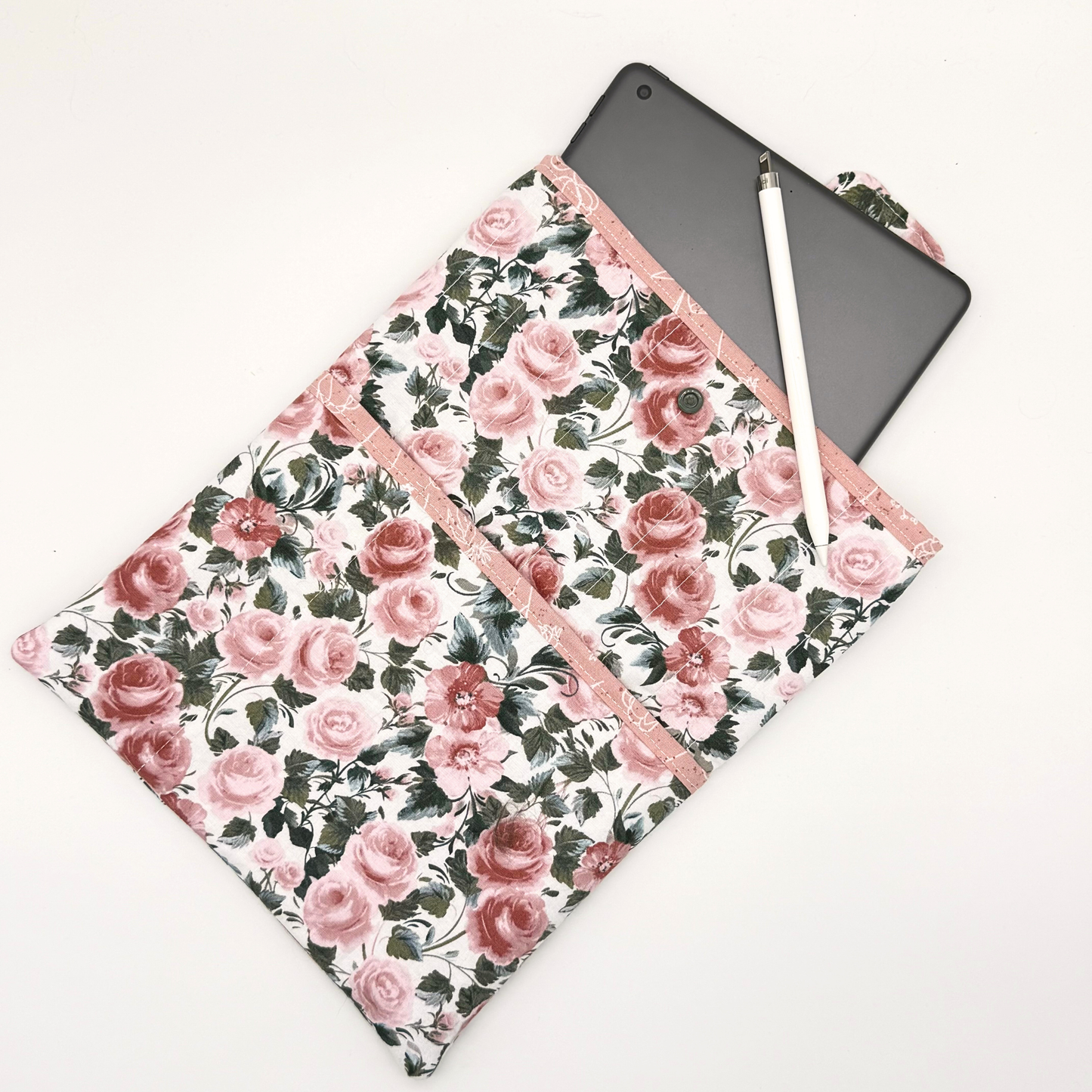 Rose Garden Quilted Book Sleeve with Matching Bookmark | Handmade Floral Book Protector
