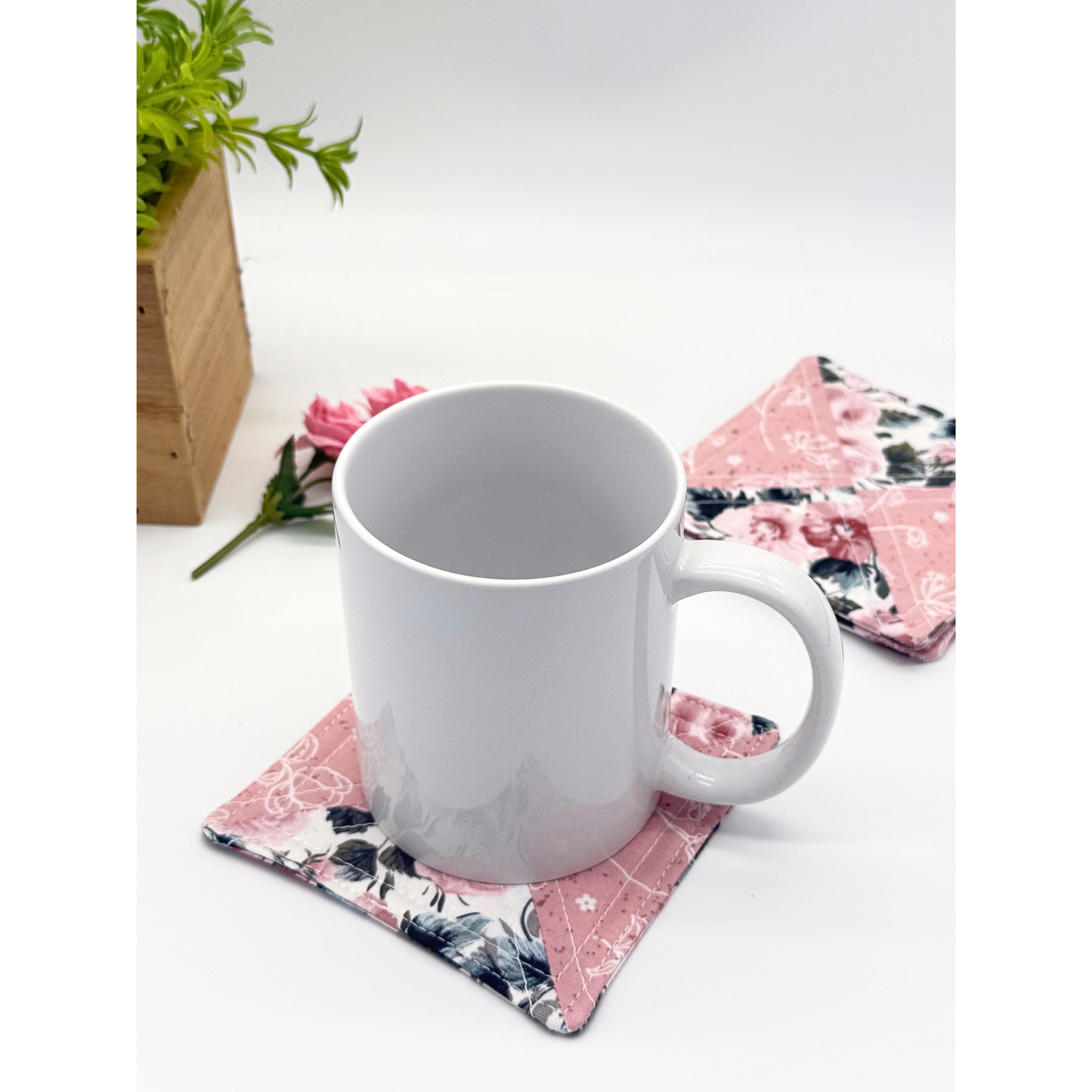 Rose Garden Quilted Coasters – Set of 4 | Handmade Floral Fabric Coasters
