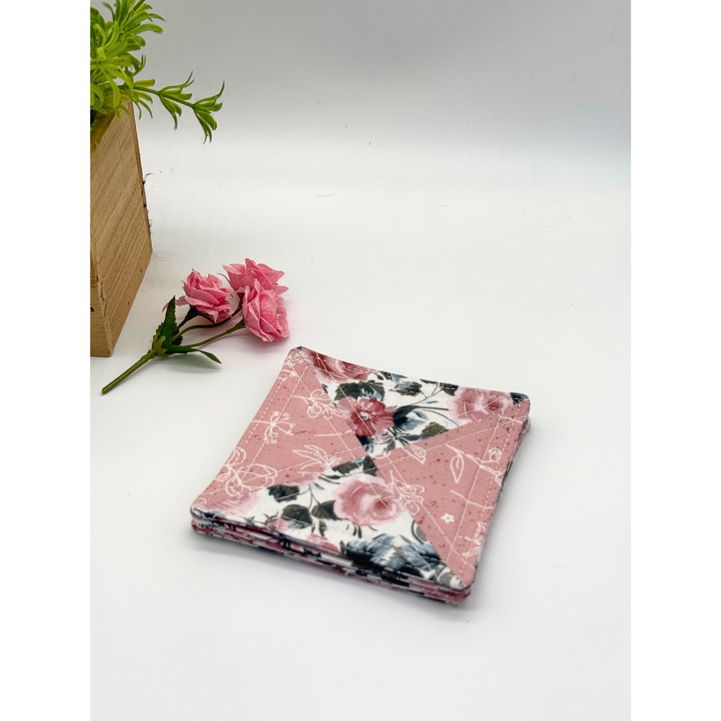 Rose Garden Quilted Coasters – Set of 4 | Handmade Floral Fabric Coasters