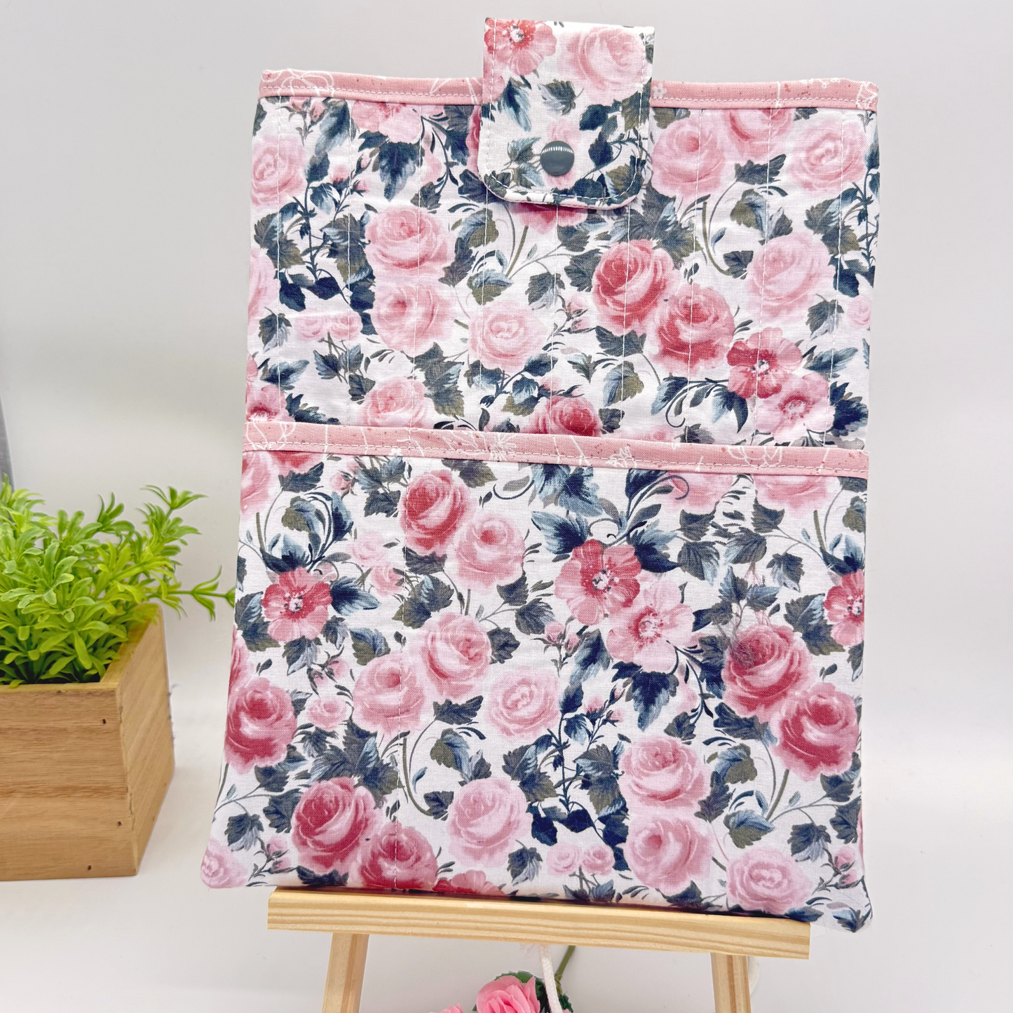 Rose Garden Quilted Book Sleeve with Matching Bookmark | Handmade Floral Book Protector